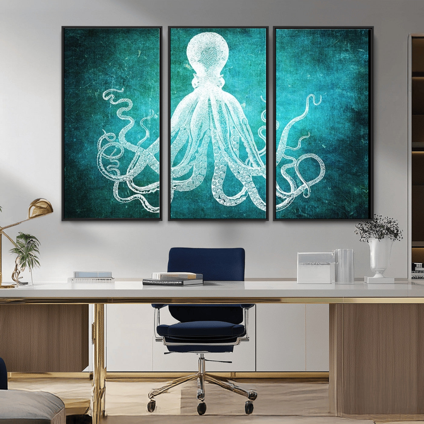 20773-MGV-FC-48X32-3P_Black-Green Octopus Abstract Wall Art Canvas Print