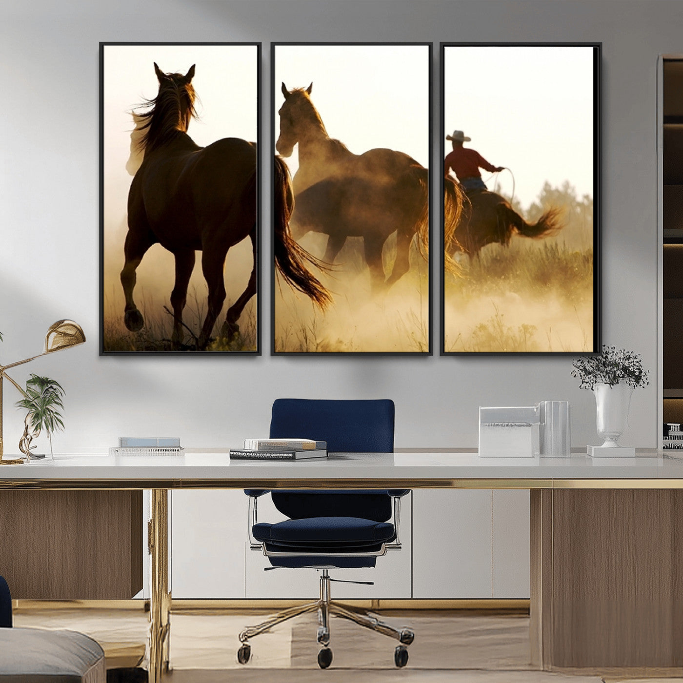 -Horses and Cowboys Wall Art Canvas Print