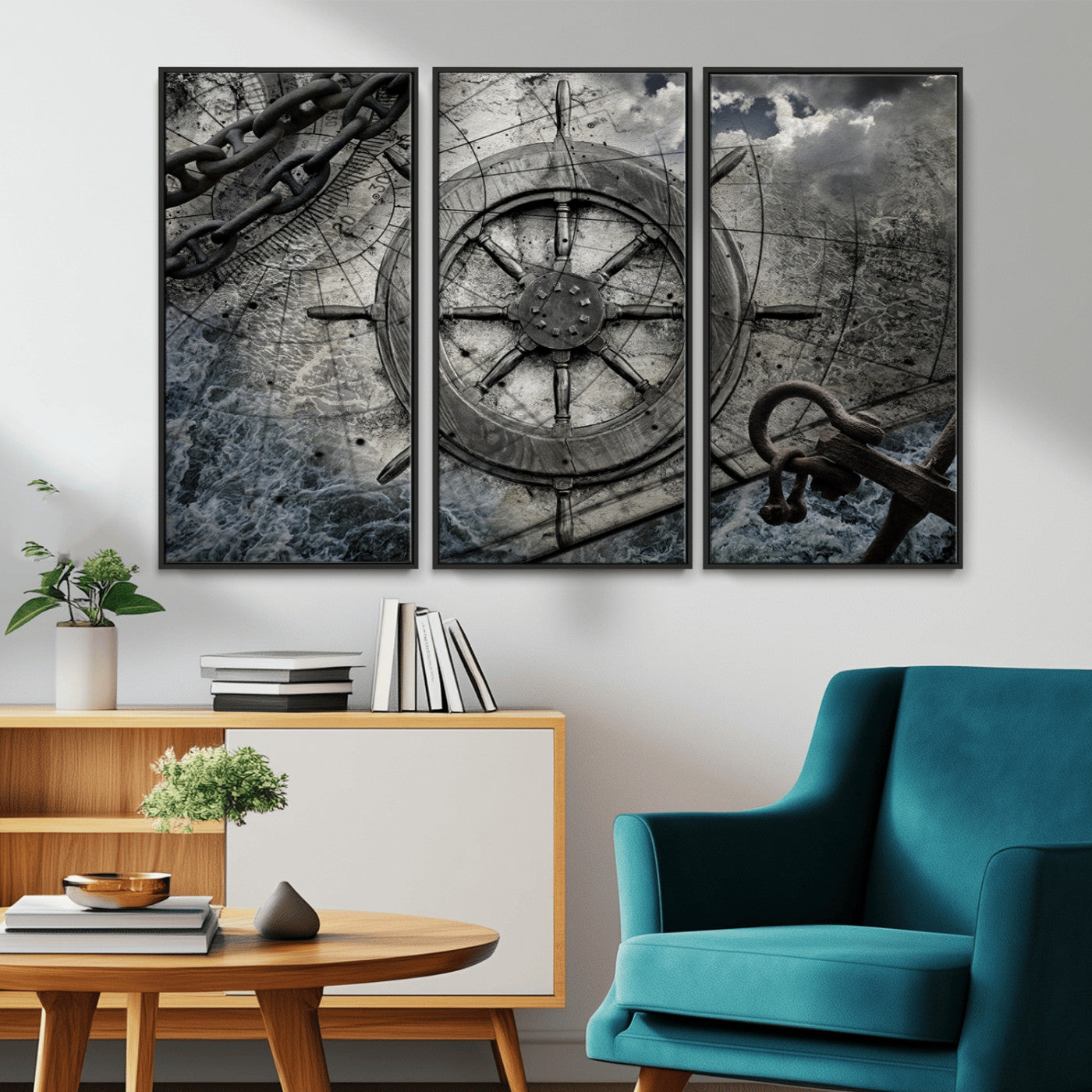 -Ship Steering Wheel Vintage Wall Art Canvas Print