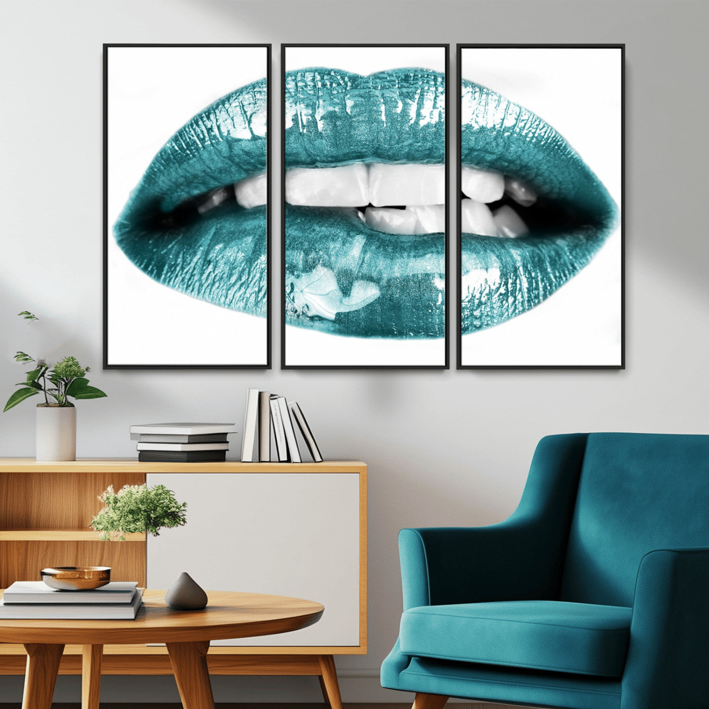 -Blue Lips Wall Art Canvas Print