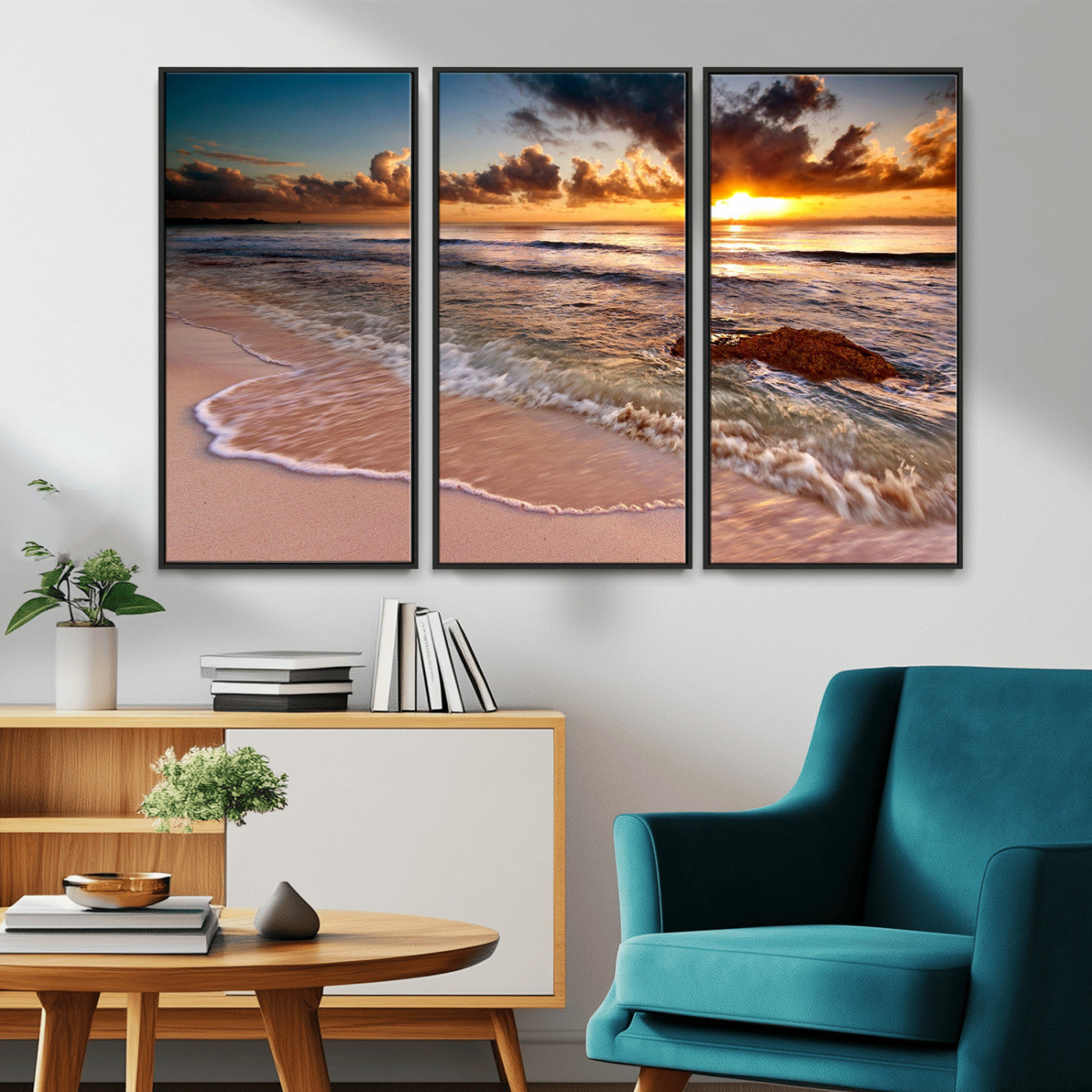 38302-MGV-FC-48X32-3P_Black-Sunset on Ocean Wall Art Canvas Print
