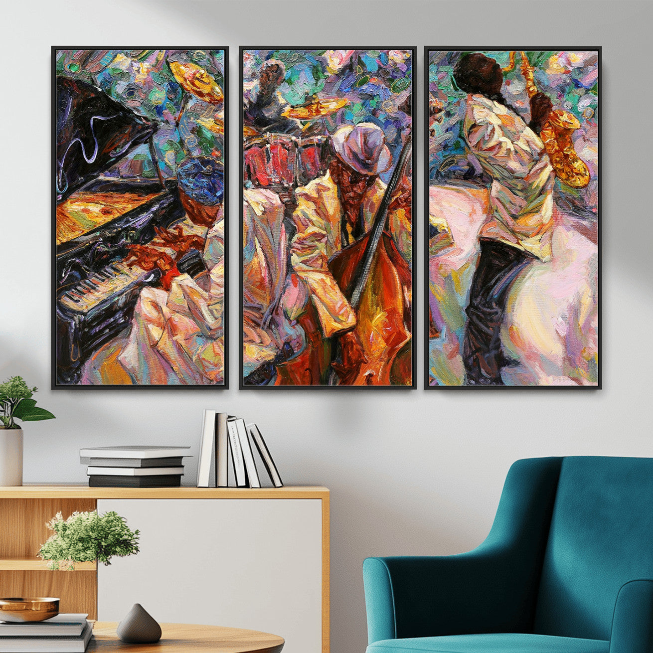 34929-MGV-CV-36X24 - African American Jazz Art Music Abstract Wall Art Painting Canvas Wall Art