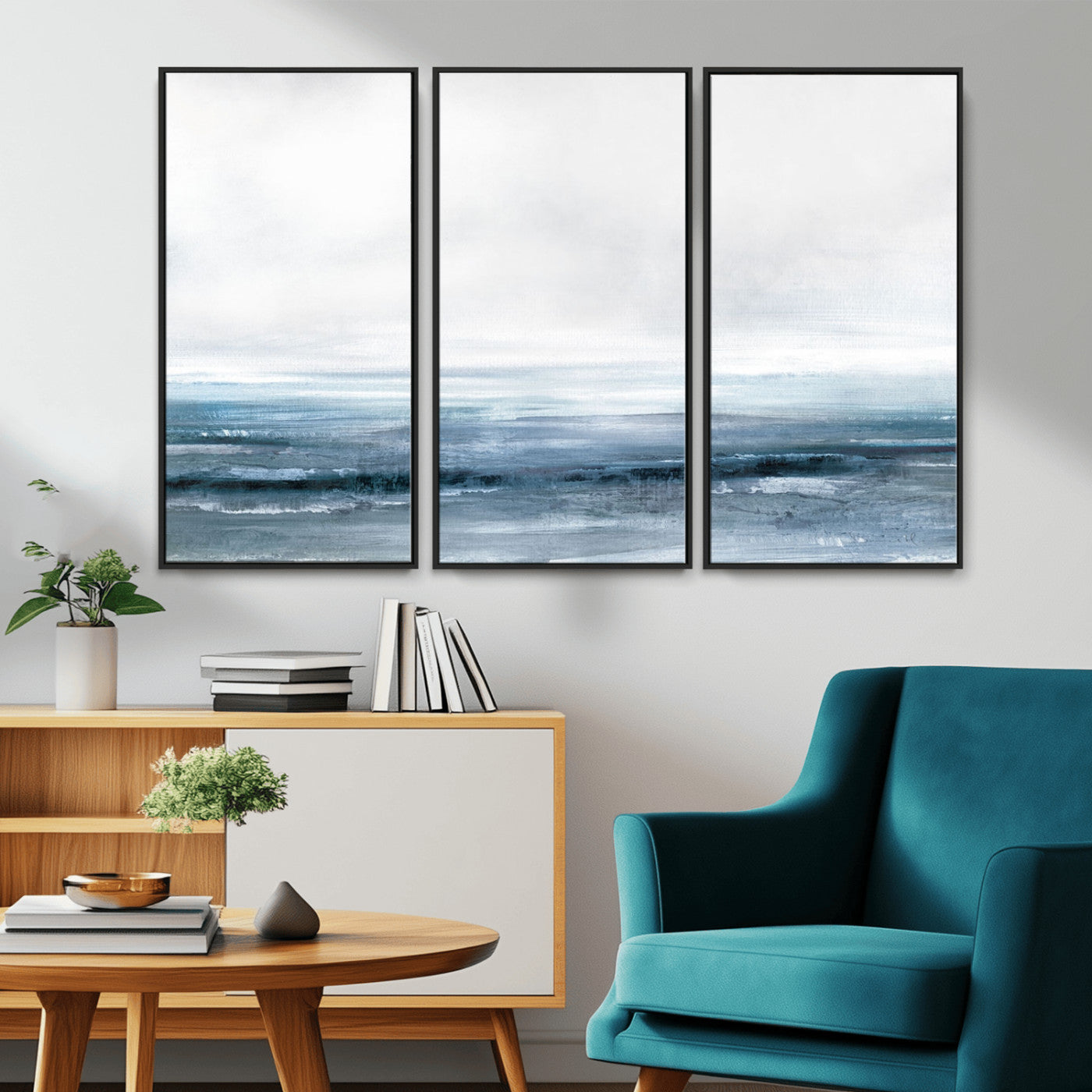 65702-MGV-FC-48X32-3P_Black-Blue Ocean Abstract Artwork Wall Art Canvas Print