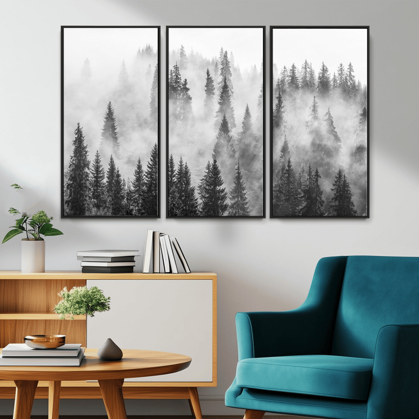 -Forest Wall Art Print | Foggy Pine Forest Canvas Wall Art - Black and White Nature Decor for Living Room, Office
