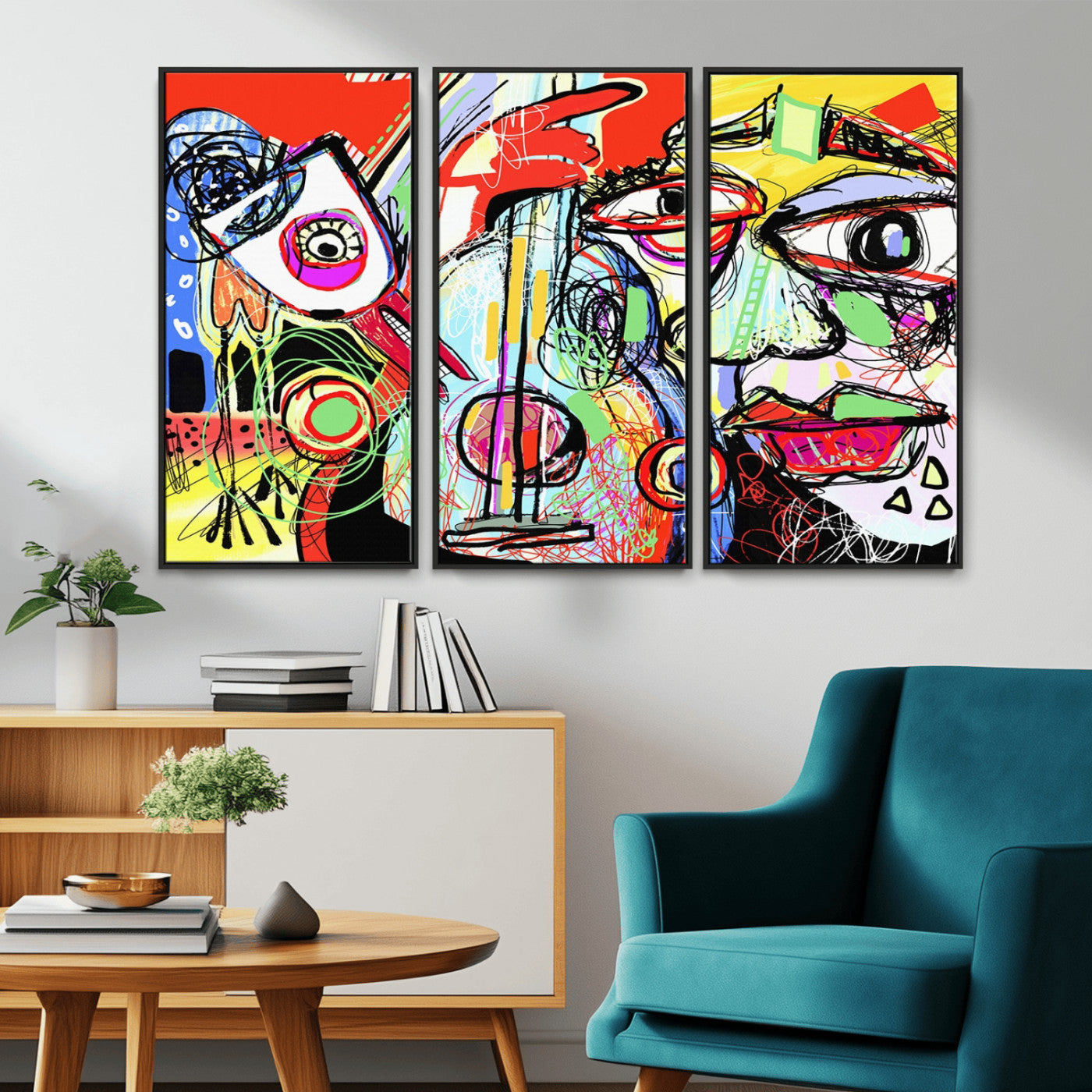 37796-MGV-FC-48X32-3P_Black-Picasso Style Art Abstract Canvas Wall Art Print , Colorful Abstract Artwork