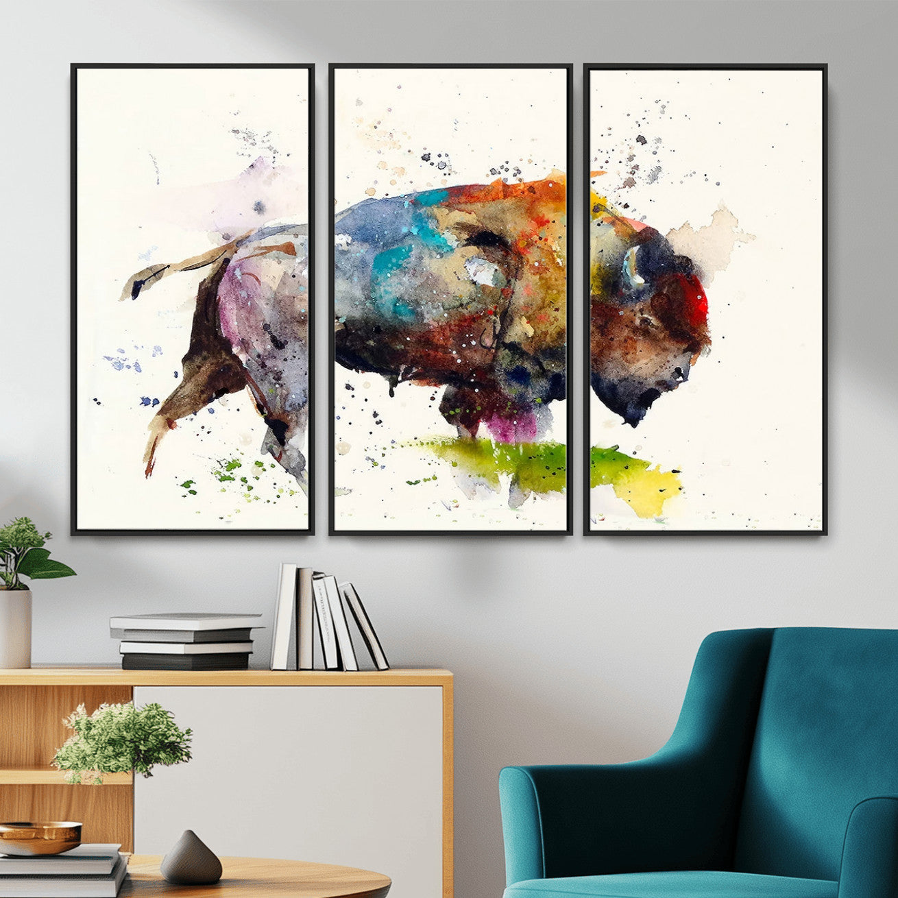 44504-MGV-CV-36X24 - Abstract Buffalo Wall Art, Western Watercolor Bison Canvas Print, Rustic Buffalo Art for Cowboy and