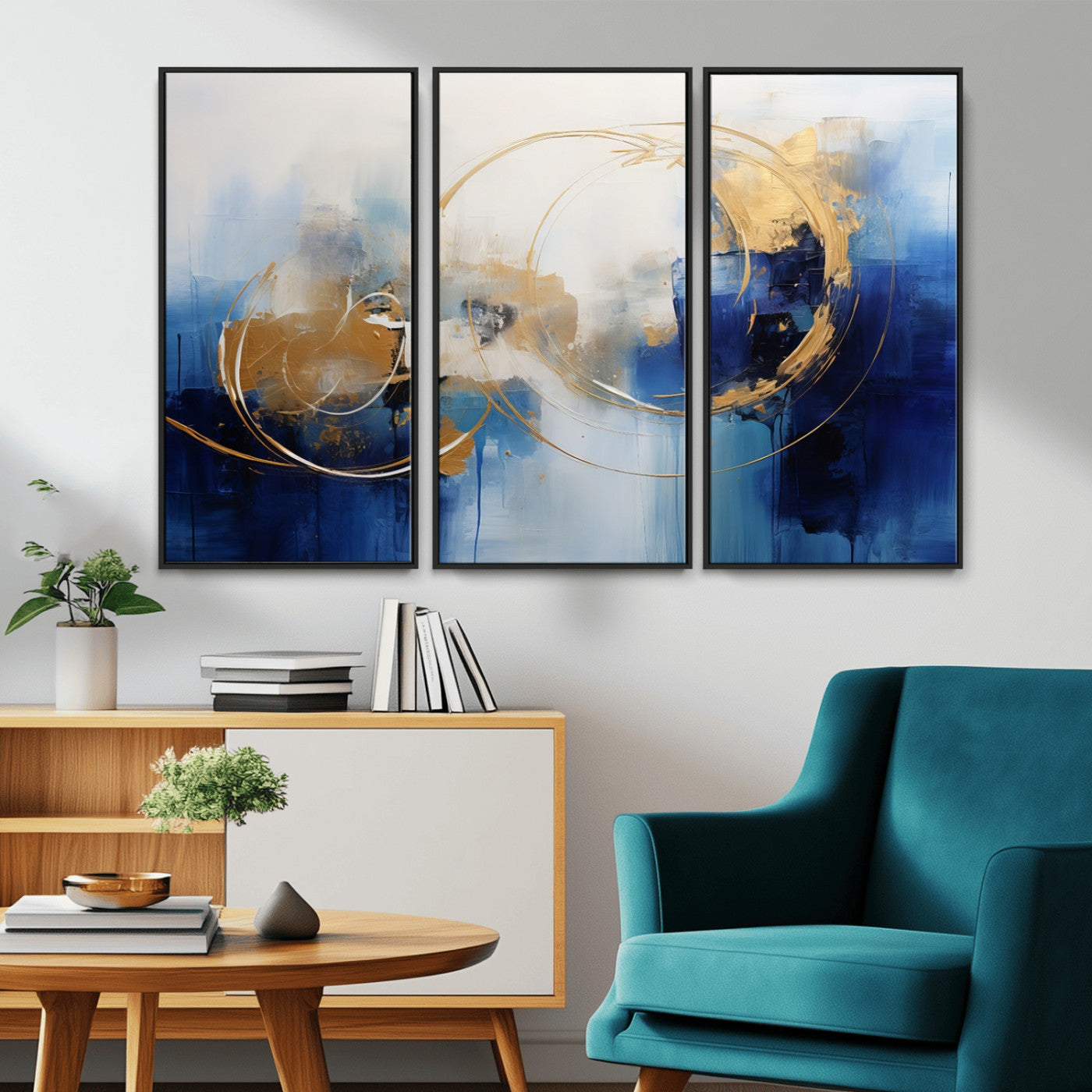 52314-MGV-CV-36X24-Navy Blue Abstract Wall Art Canvas Print