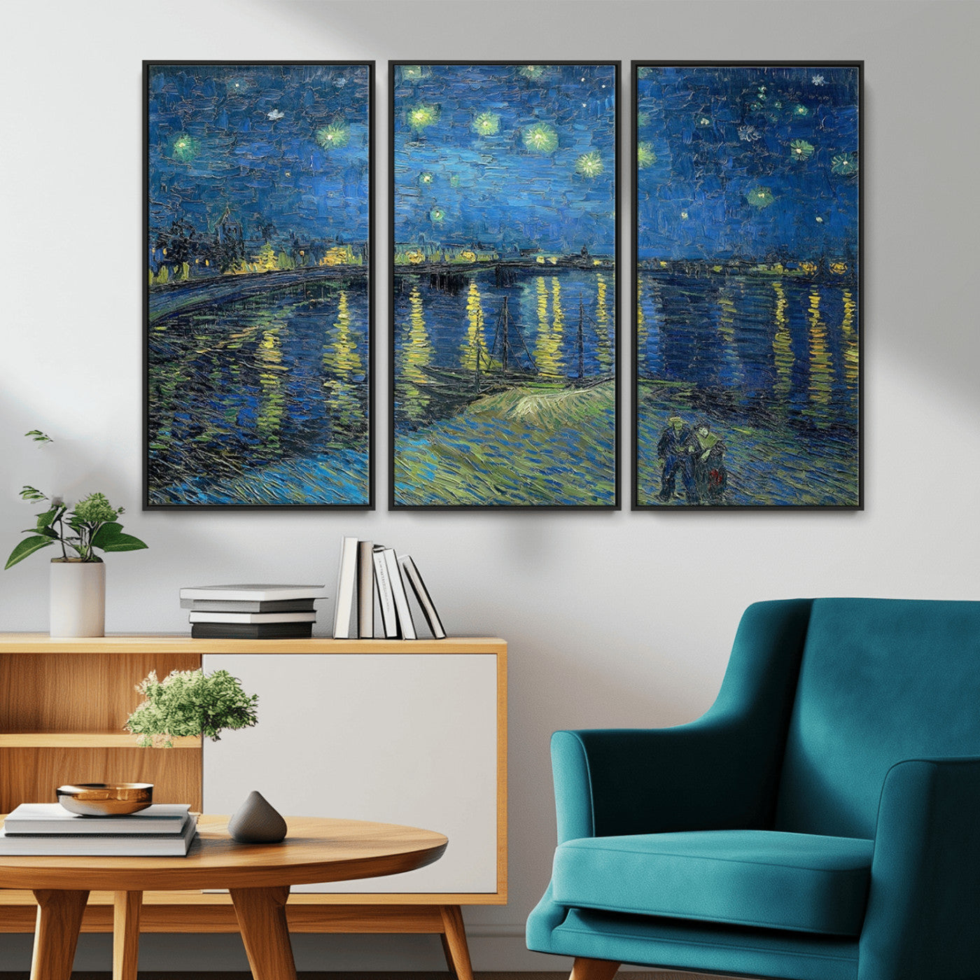94605-MGV-CV-36X24-Vincent van Gogh Starry Night over the Rhone Abstract Wall Art Canvas, Starry Night Canvas Print