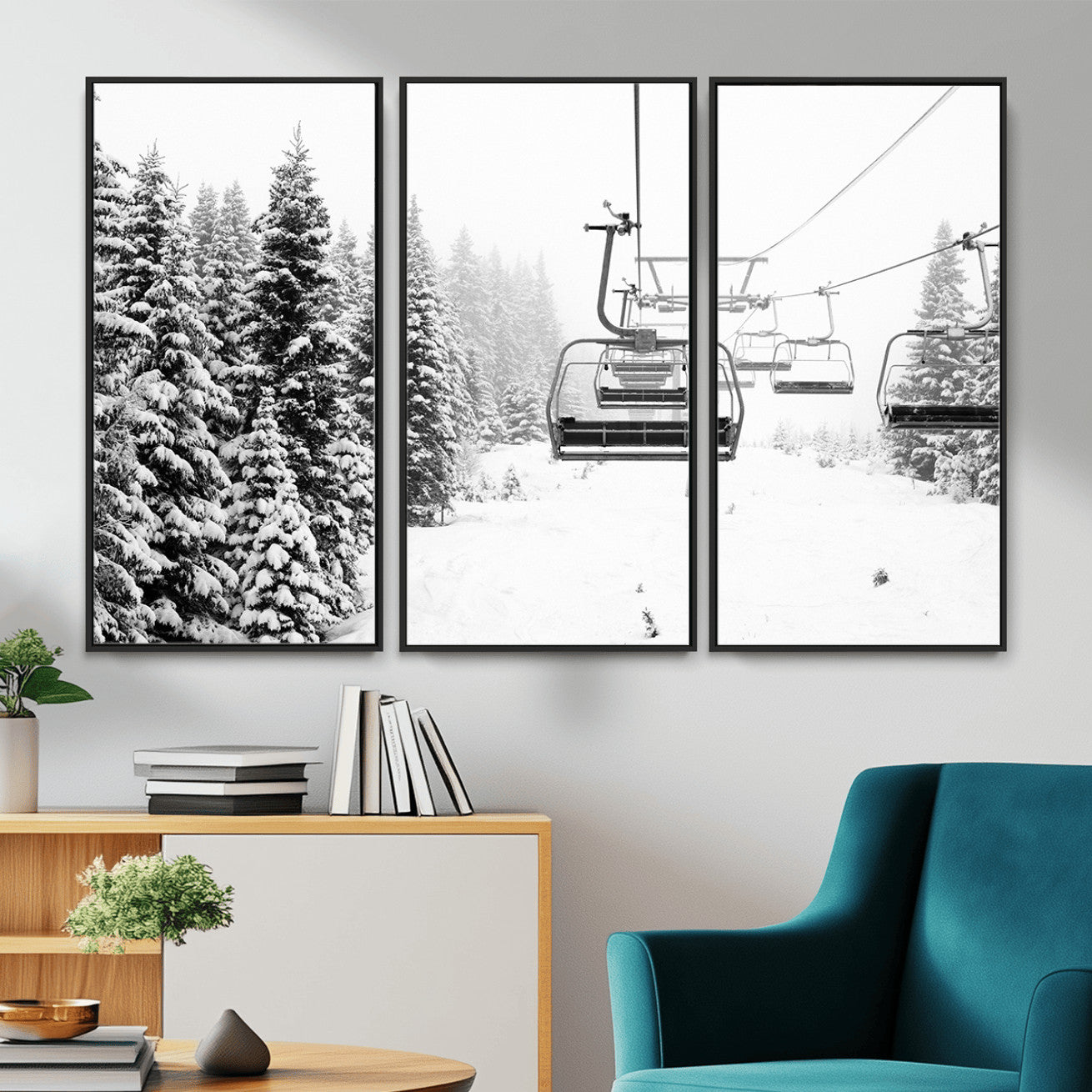 70609-MGV-CV-36X24 - Ski Wall Art - Ski Lift Wall Art Canvas Print Snow Covered Spruce Trees Winter Wall Art Ski Skier