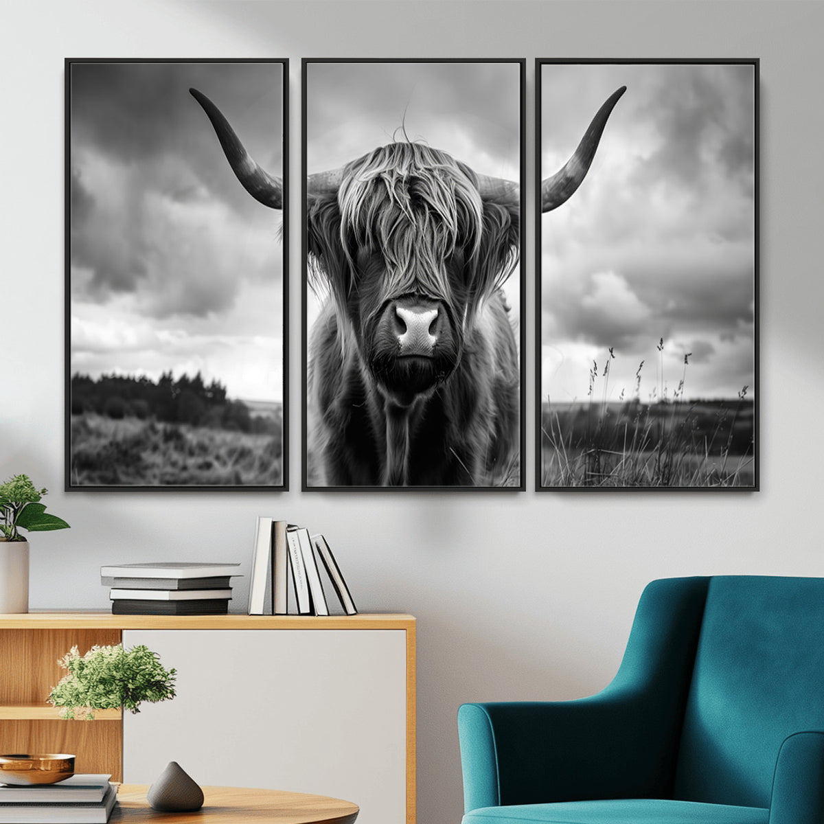 17924-_Poster-30x20 - Scottish Cow Wall Art Canvas Print, Longhorn Wall Art