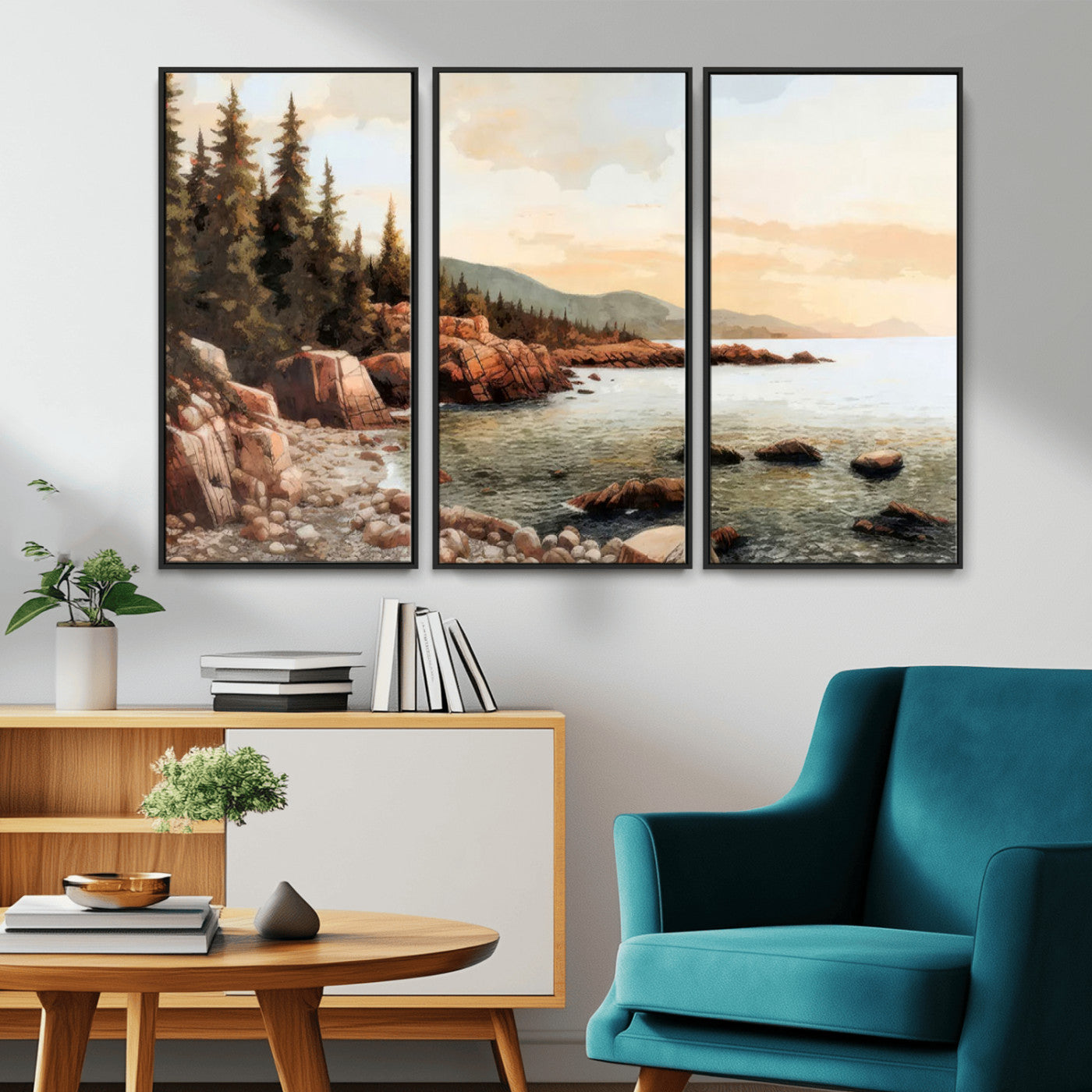 77145-MGV-CV-36X24-Serene Coastal View of Acadia National Park Wall Art - Stunning 3-Panel Wall Art Canvas Print,