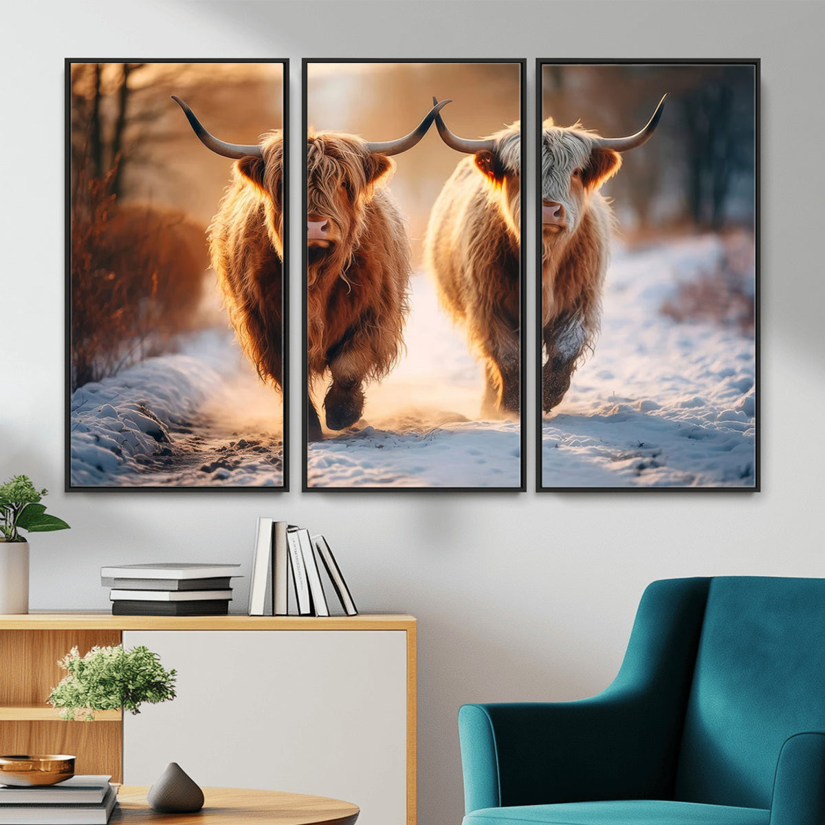94810-_Poster-30x20 - Scottish Highland Cow Horn Farm Wall Art Canvas Print