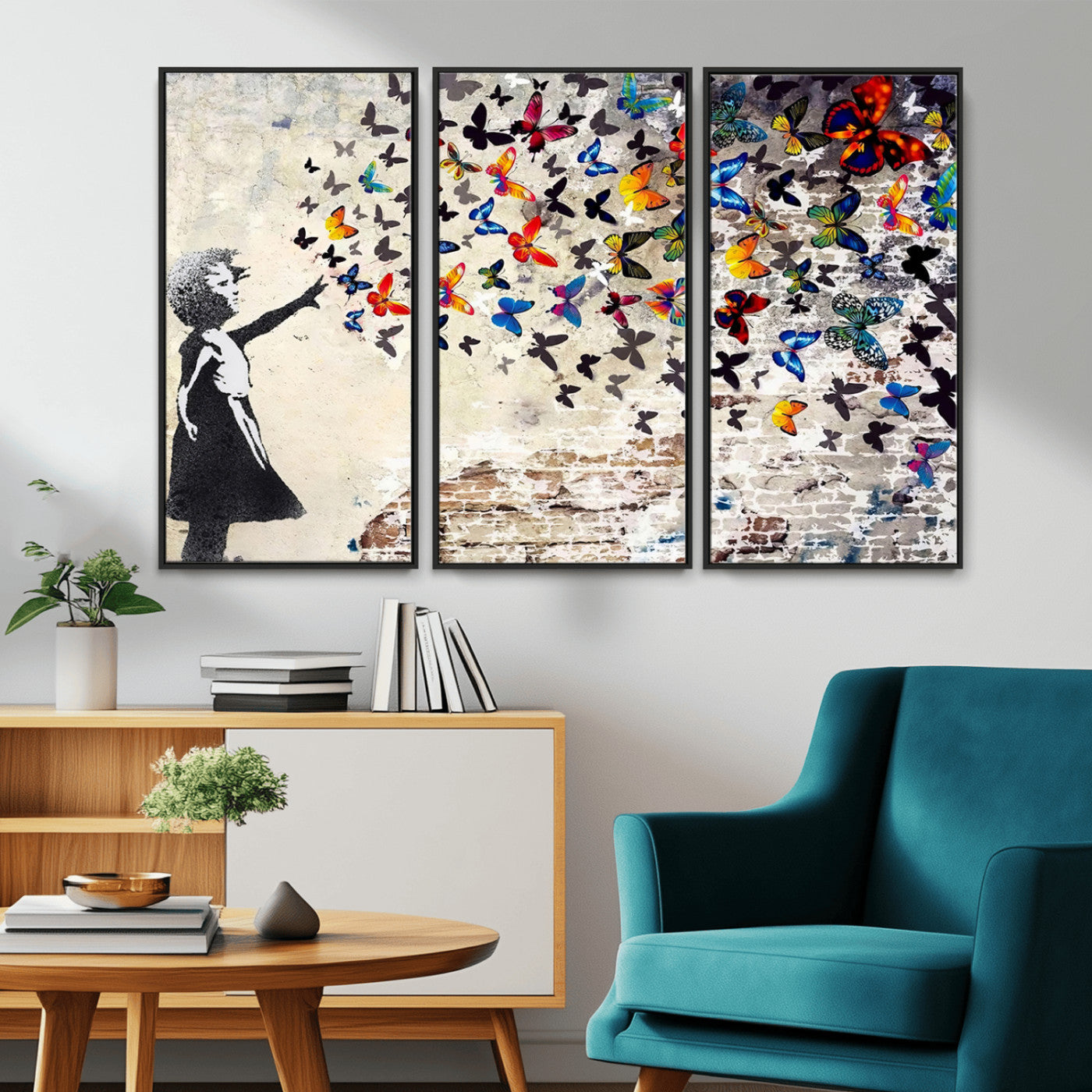 -Banksy Graffiti Wall Art Canvas Print: Girl Releasing Vibrant Butterflies – Ready to Hang