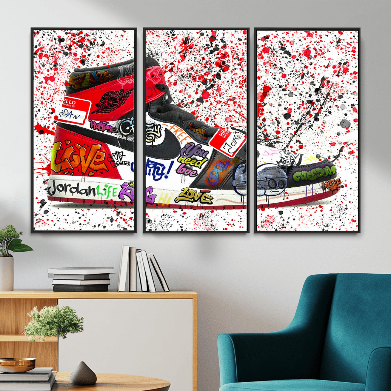 38836-MGV-CV-36X24 - Jordan Shoes Graffiti Wall Art Canvas Print- Jordan Graffiti Canvas Wall Art - Framed Perfect for