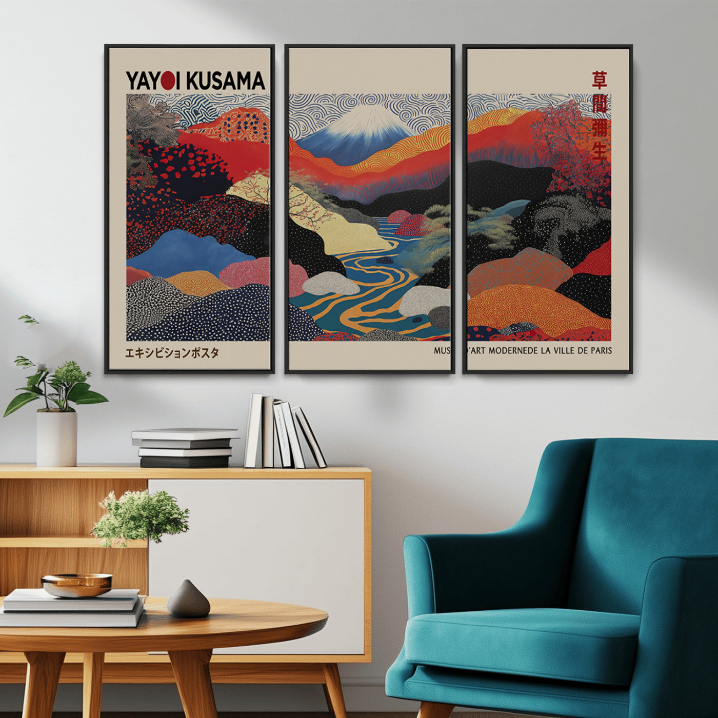-Yayoi Kusama Wall Art – Framed Japanese Abstract Art Print, Modern Wabi Sabi Inspired Canvas for Living Room, Office, or Gallery Decor