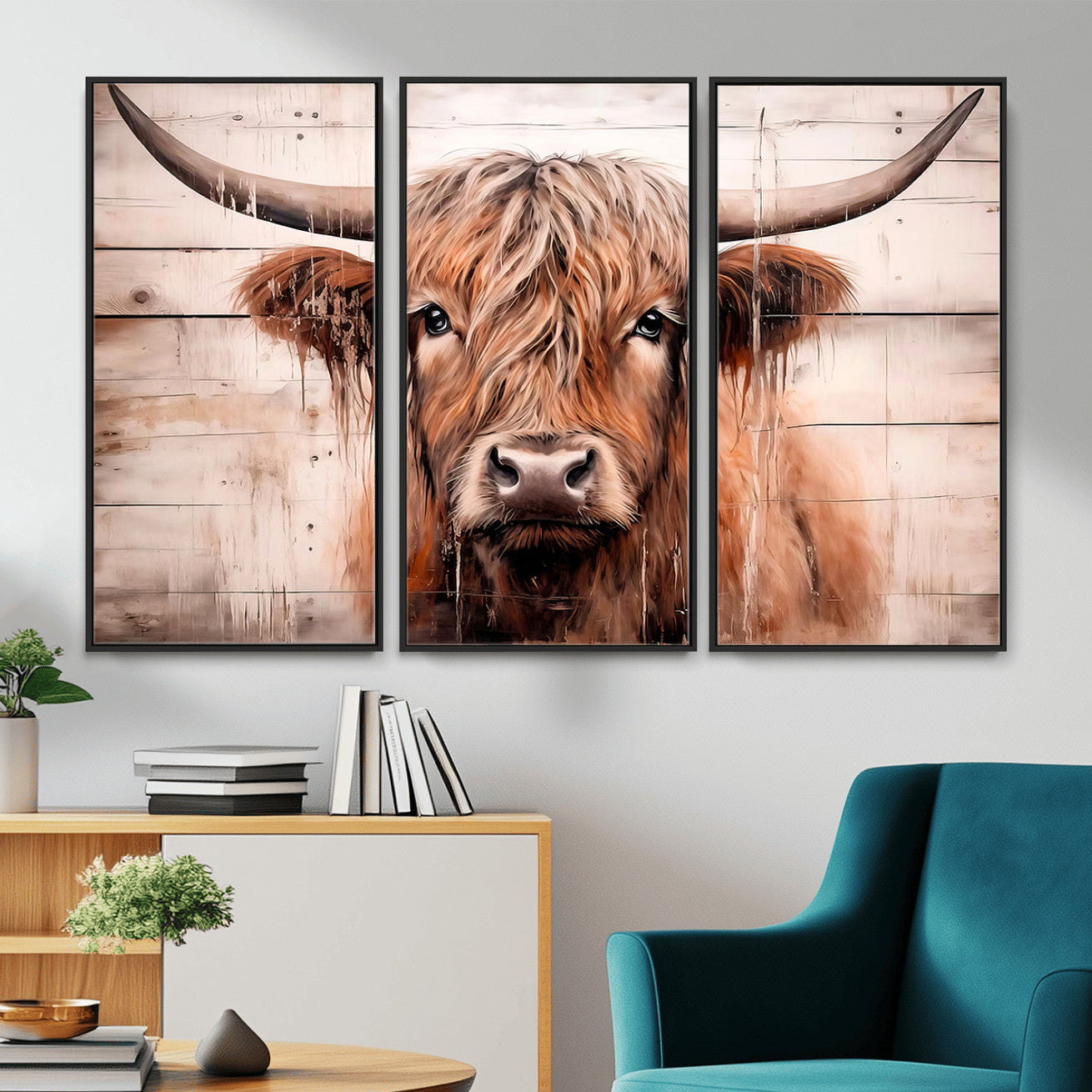 93730-MGV-CV-36X24 - Vintage Scottish Highland Cow Cattle Art Print Farmhouse Wall Art Canvas Print