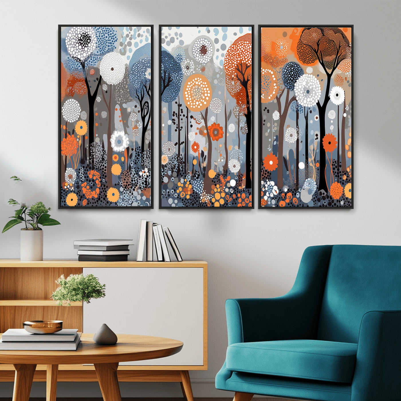 48857-MGV-FC-48X32-3P_Black-Abstract Winter Landscape Canvas Wall Art Print - Large Colorful Nature Wall Decor