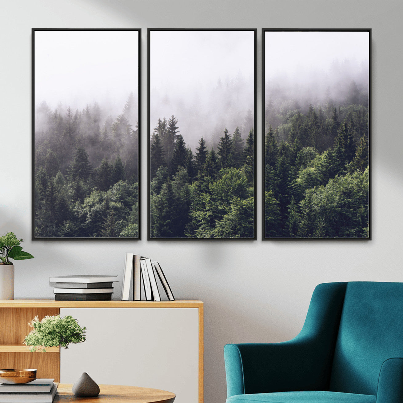 42578900-MGV-CV-36X24 - Misty Forest Wall Art | Foggy Forest Canvas Print | Large Nature-Inspired Misty Tree Landscape for