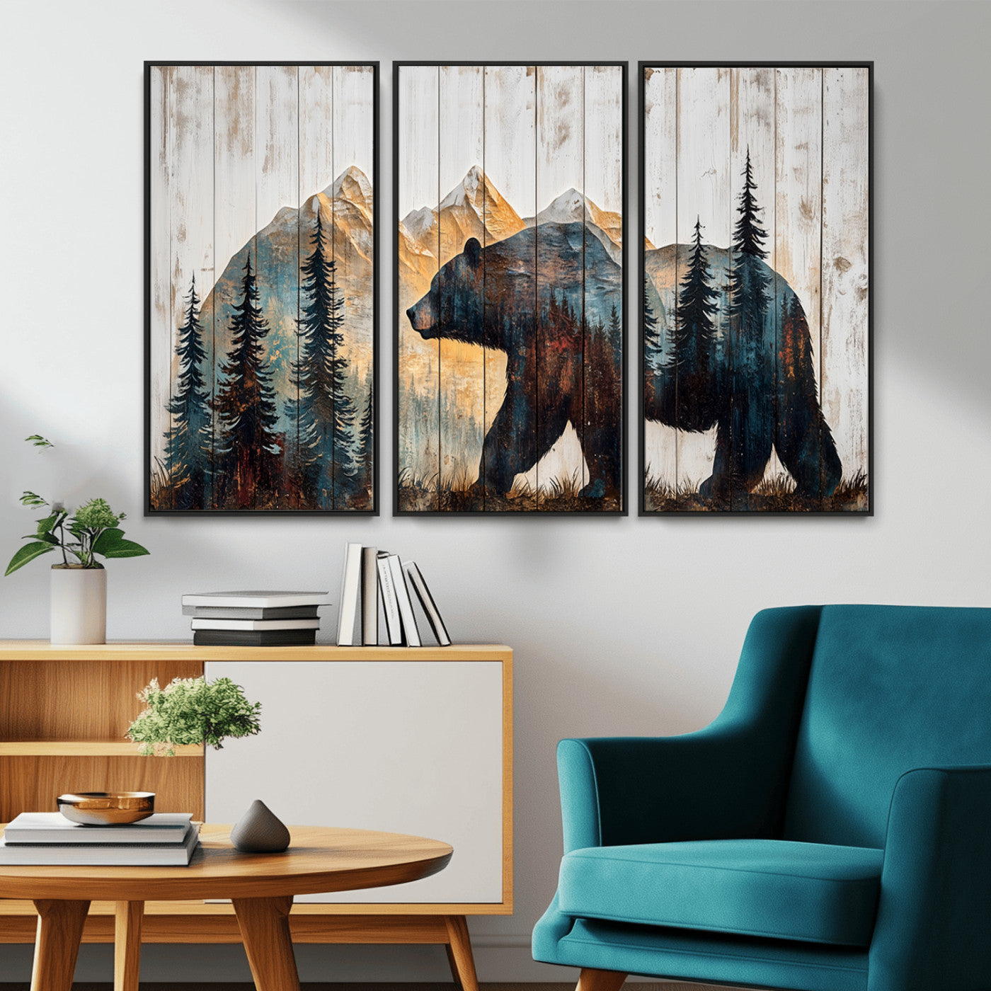 -Rustic Bear Wall Art - Grizzly 399 Bear Wall Art - Mountain Wood Canvas Wall Art - Nature Theme