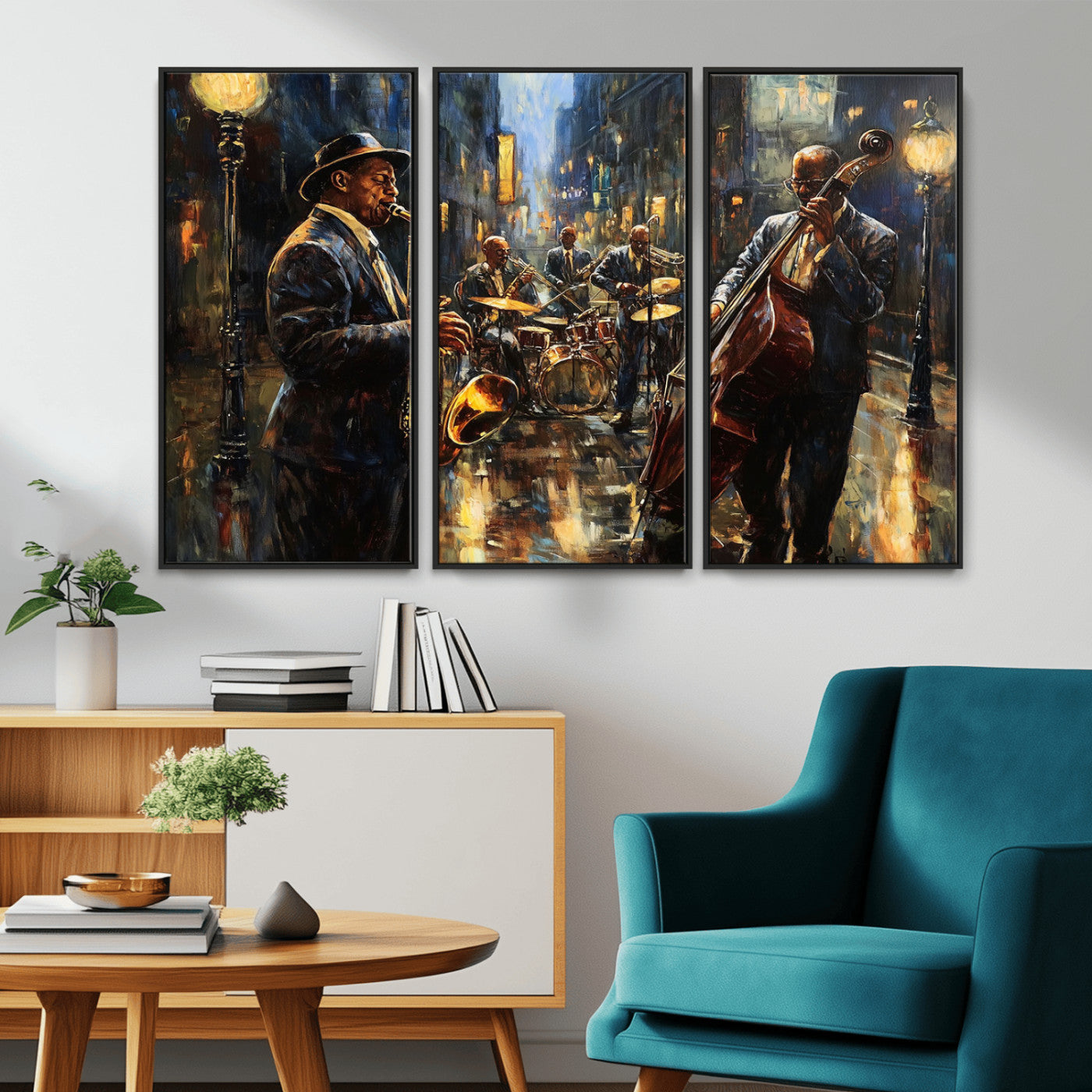 -Jazz Canvas Wall Art Print - Abstract African American Music Art - Framed Posters for Living Room or