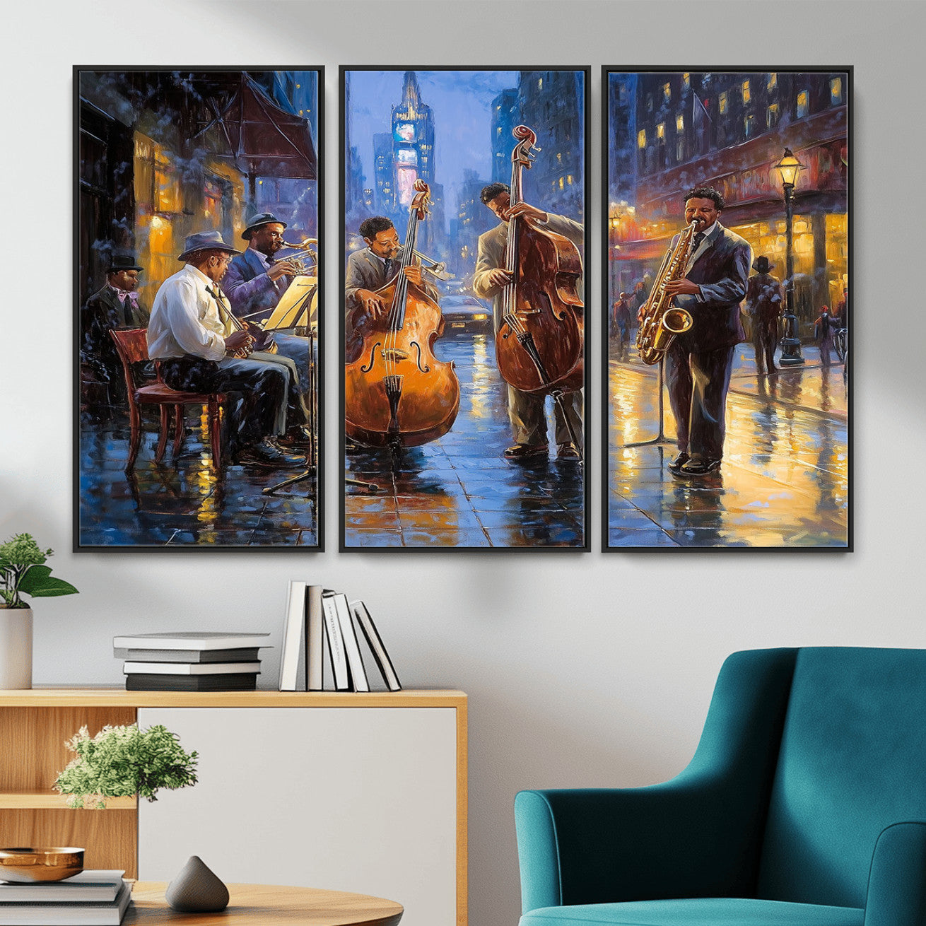 58694-MGV-FC-48X32-3P - Colorful Jazz Wall Art - African American Music Canvas Print - Framed Abstract Music Poster for Home