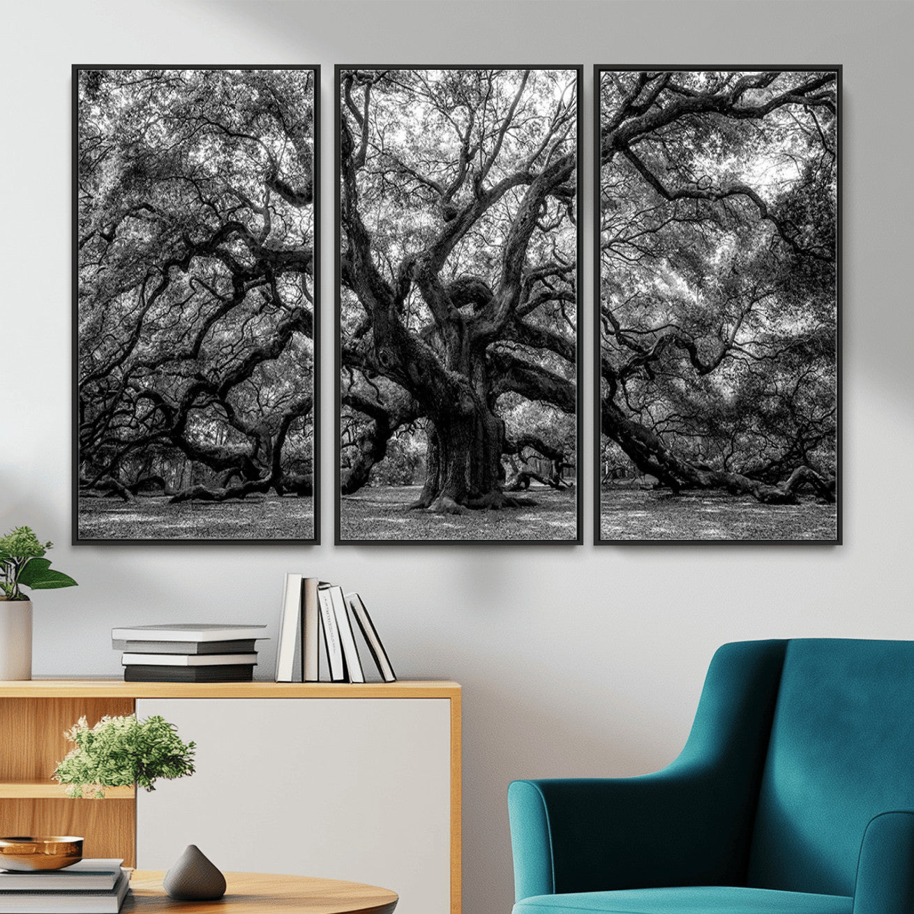 132944706-MGV-CV-36X24 - Black and White Old Angel Oak Tree Wall Art Canvas Print