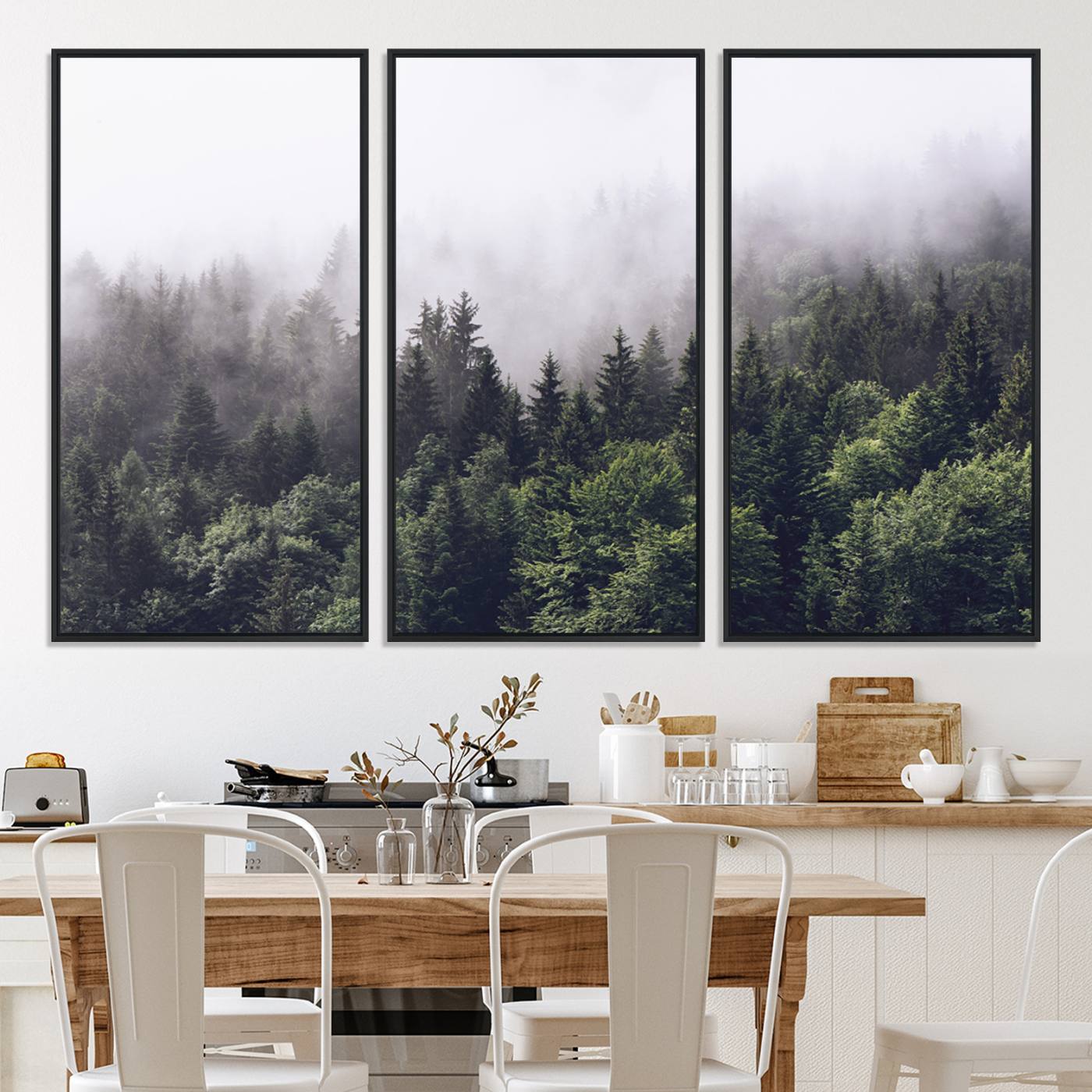 -Misty Forest Wall Art Canvas Print, Framed Foggy Pines Art Picture Print, Pine Valley Perfect Moody