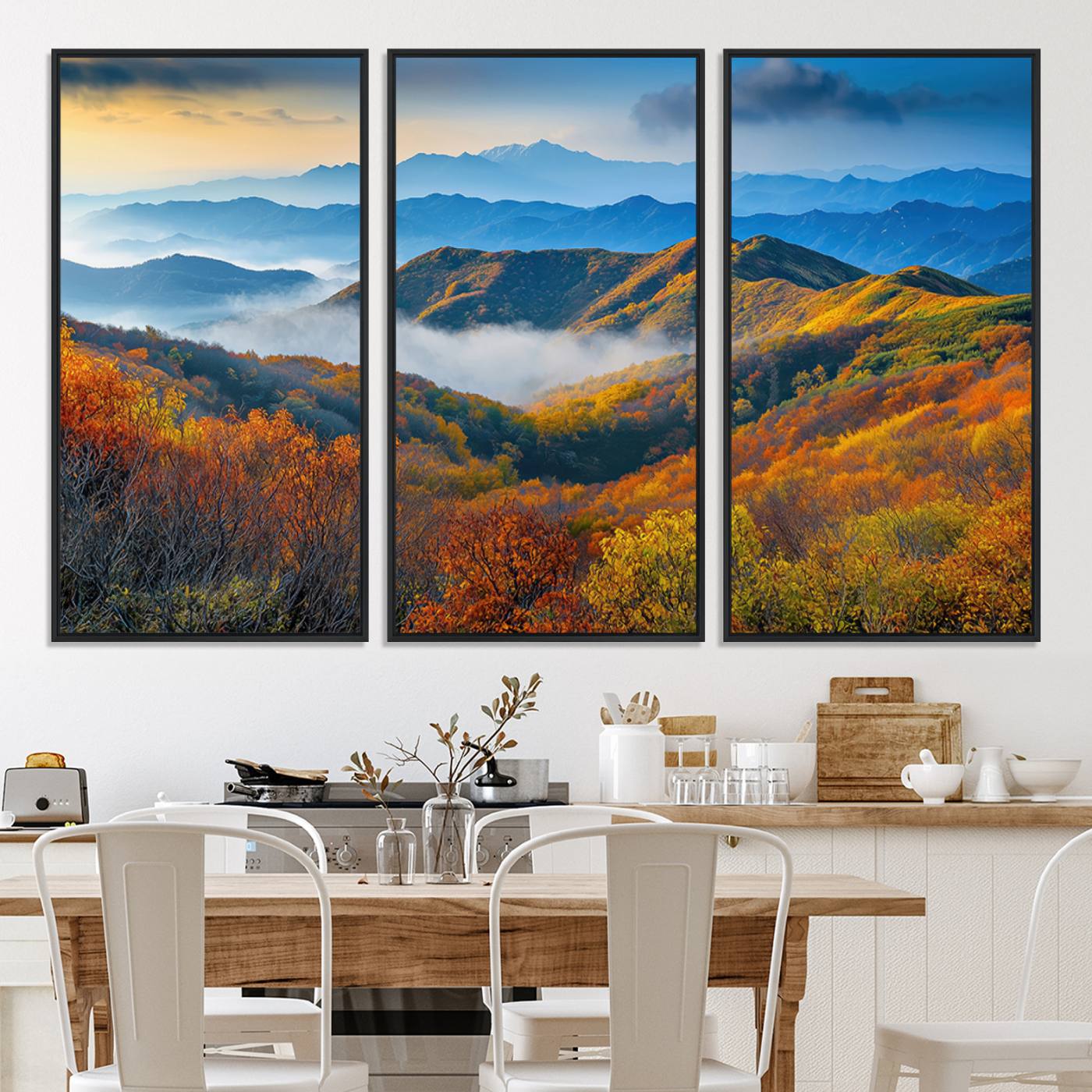 -Autumn Mountains Wall Art Canvas Print, Autumn Mountain Foggy Landscape Wall Art Canvas Print,