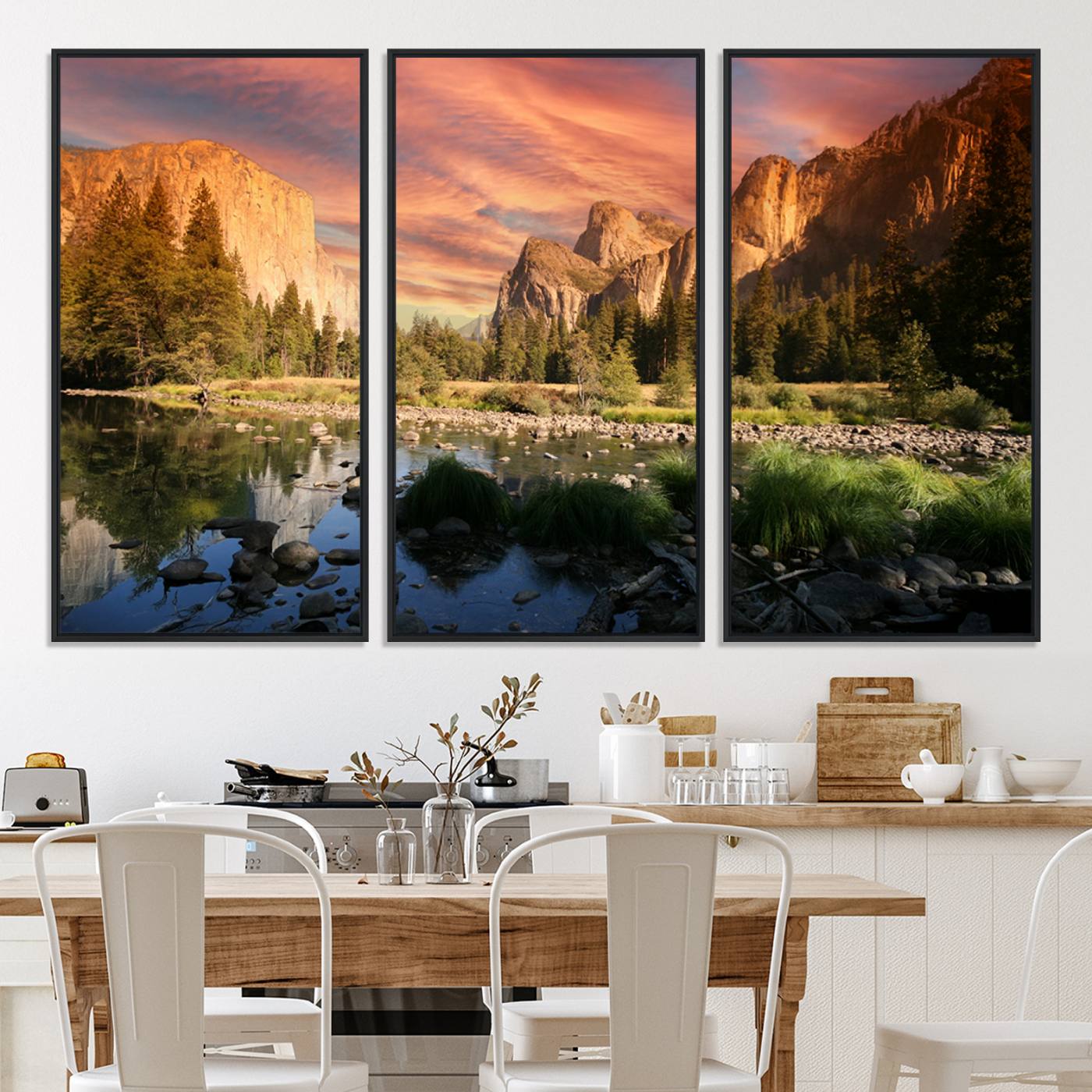 -Yosemite Valley Canvas Wall Art, Framed El Capitan Art Picture Print, Sunset Sky Perfect Vibrant