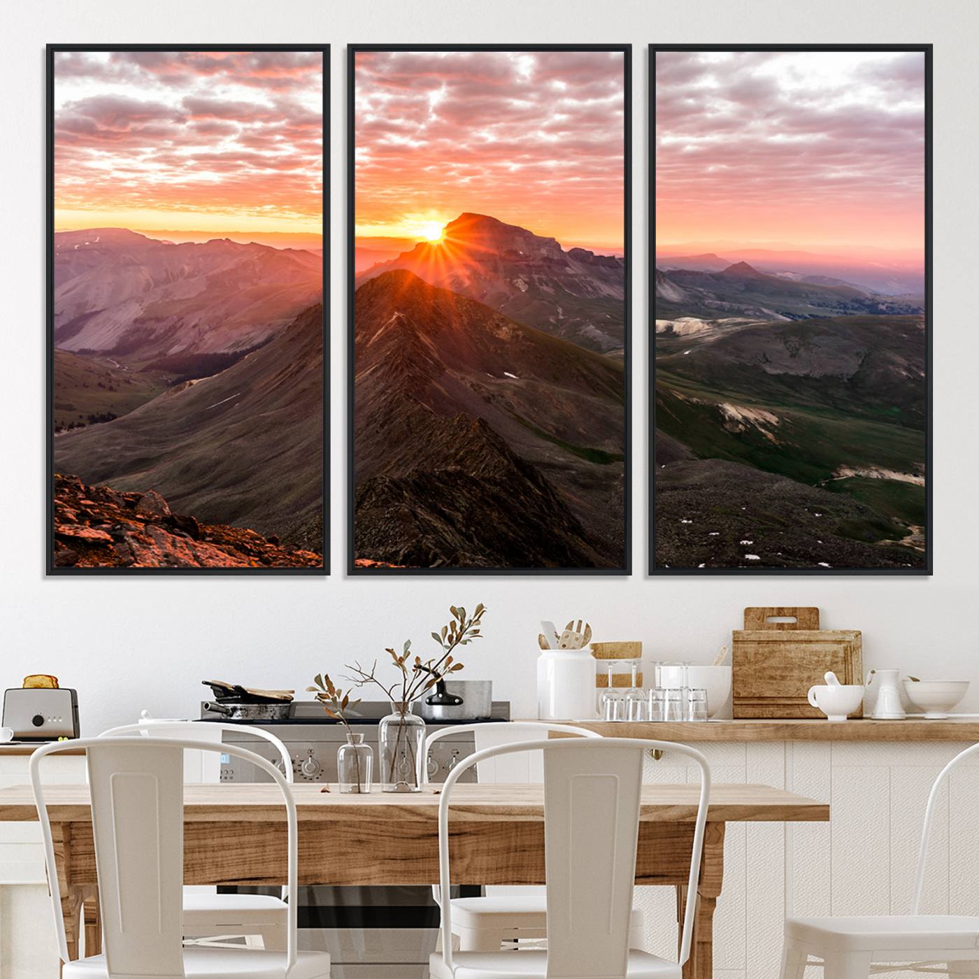 -Mountain Sunrise Wall Art Canvas Print, Framed Alpine Ridge Art Picture Print, Mountain Range