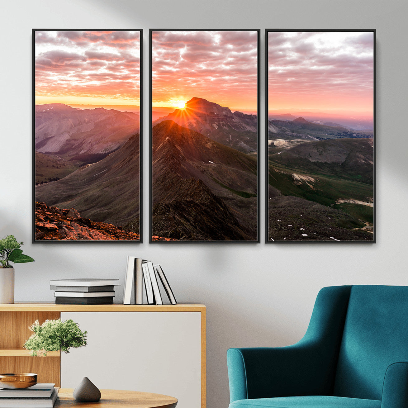 MGV-FC-48X32-3P - Majestic Sunrise Wall Art – Canvas Print of Rugged Mountain Peaks, Vibrant Sky, Serene Landscape, Nature Decor for Home or Office