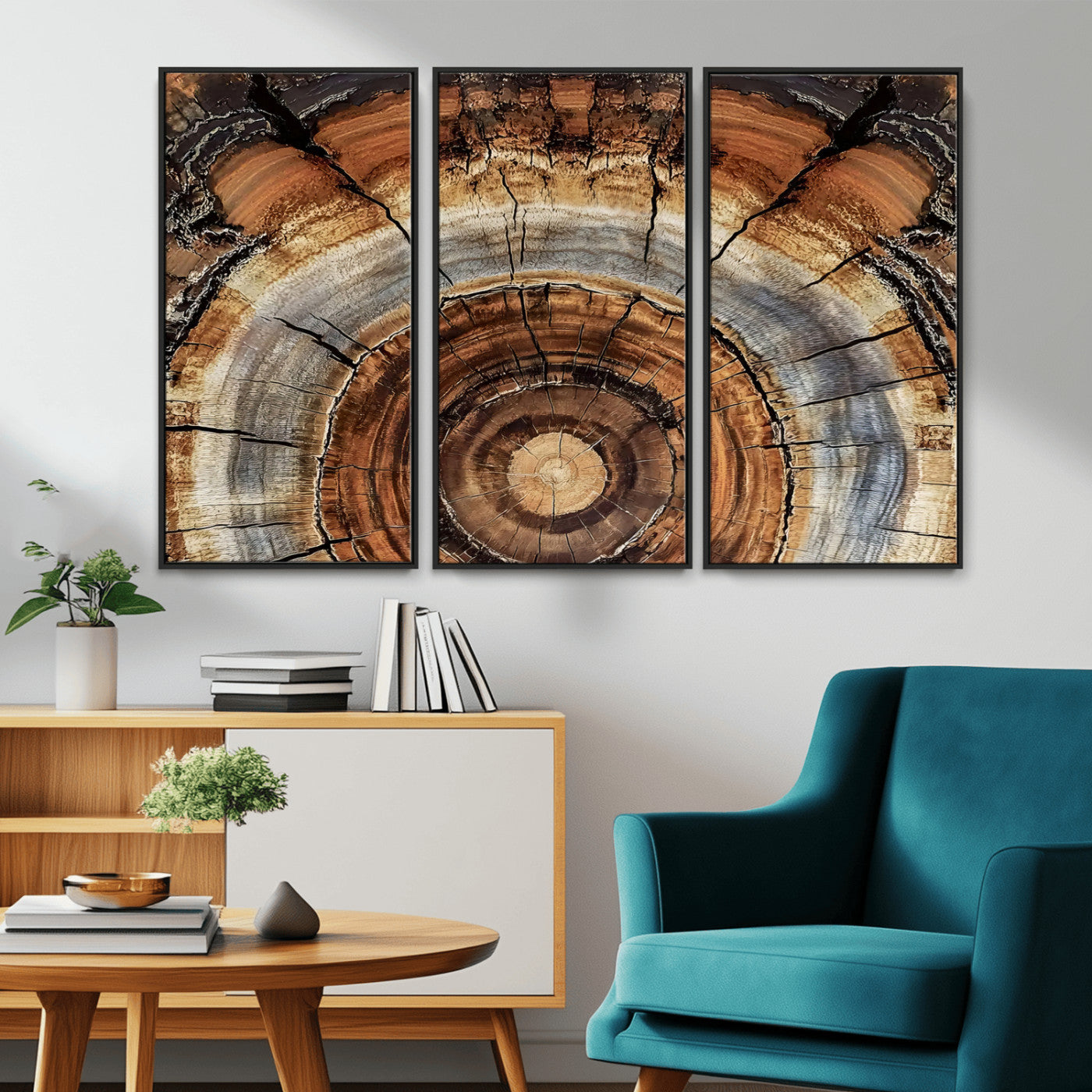 -Tree Rings Wall Art Canvas Print, Framed Wood Texture Art Picture Print, Rustic Pattern Perfect Rustic Organic Decor Artwork