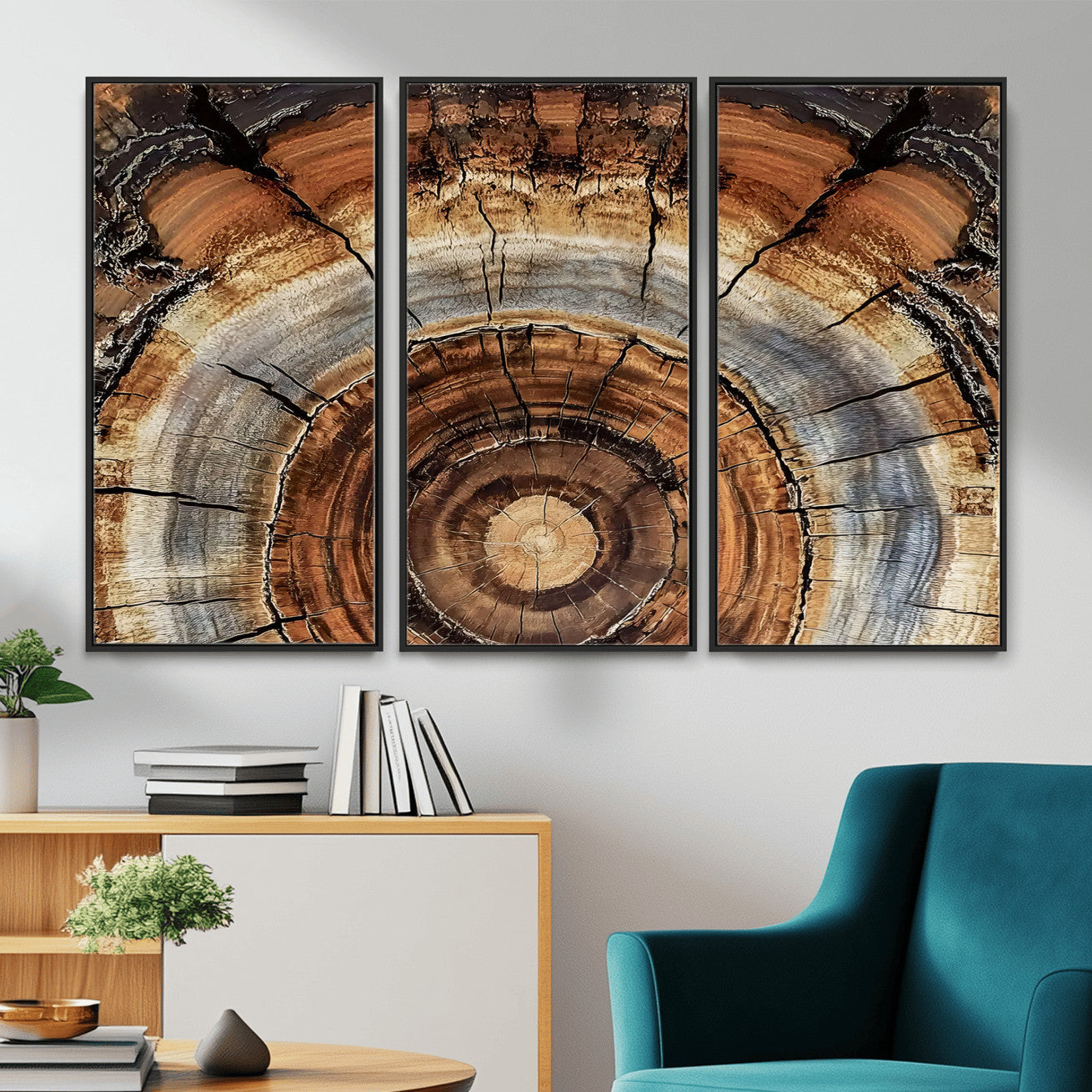 15184146-MGV-CV-36X24 - Tree Rings Wall Art Canvas Print, Framed Wood Texture Art Picture Print, Rustic Pattern Perfect Rustic Organic Decor Artwork
