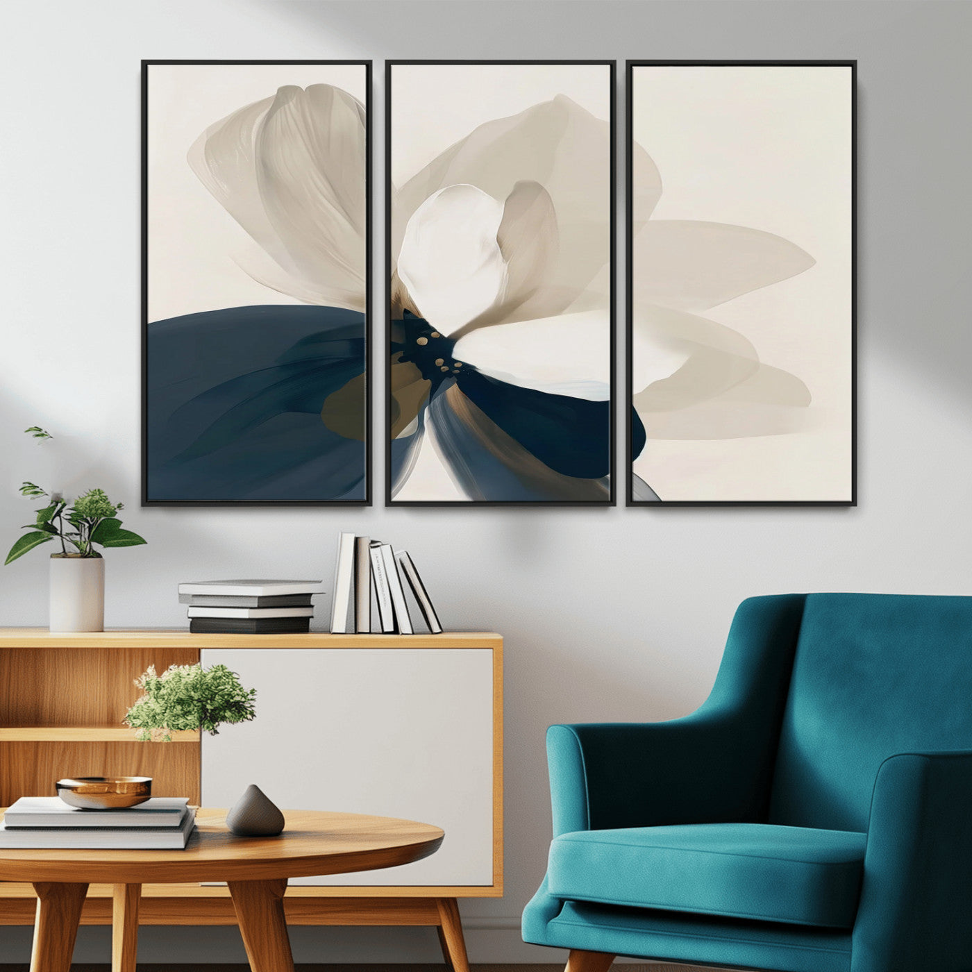 -Minimal Flower Wall Art Canvas Print, Framed Flower Drawing Art Picture Print, Beige Bloom Perfect Modern Botanical Decor Artwork