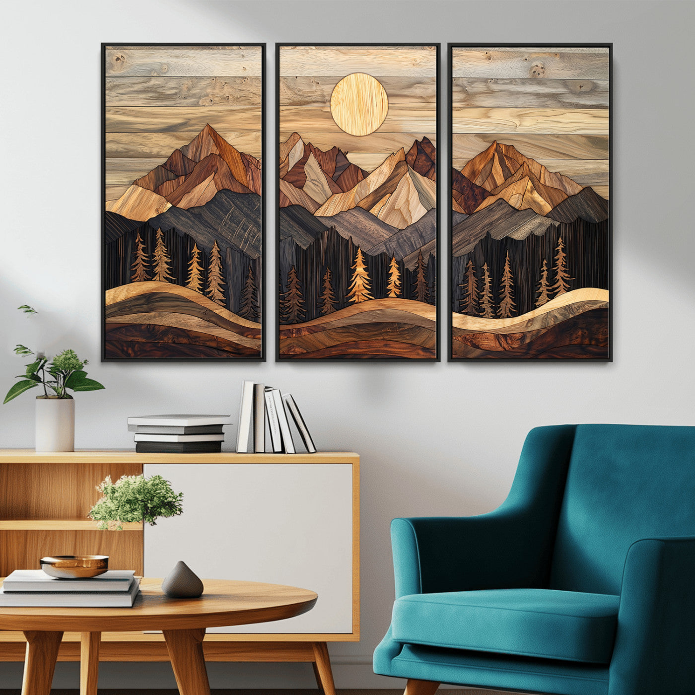 50100230-MGV-CV-36X24-Wood Mountain Wall Art Canvas Print – Framed Boho Abstract Woodland Rustic Farmhouse Geometric Artwork for Home Office