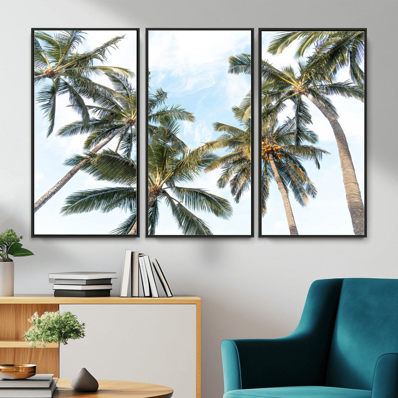 87247012-MGV-CV-36X24 - Tropical Palm Trees Wall Art – Sunlit Leaves & Blue Sky Canvas Print, Island Breeze and Vacation Vibes for Office or Home Decor