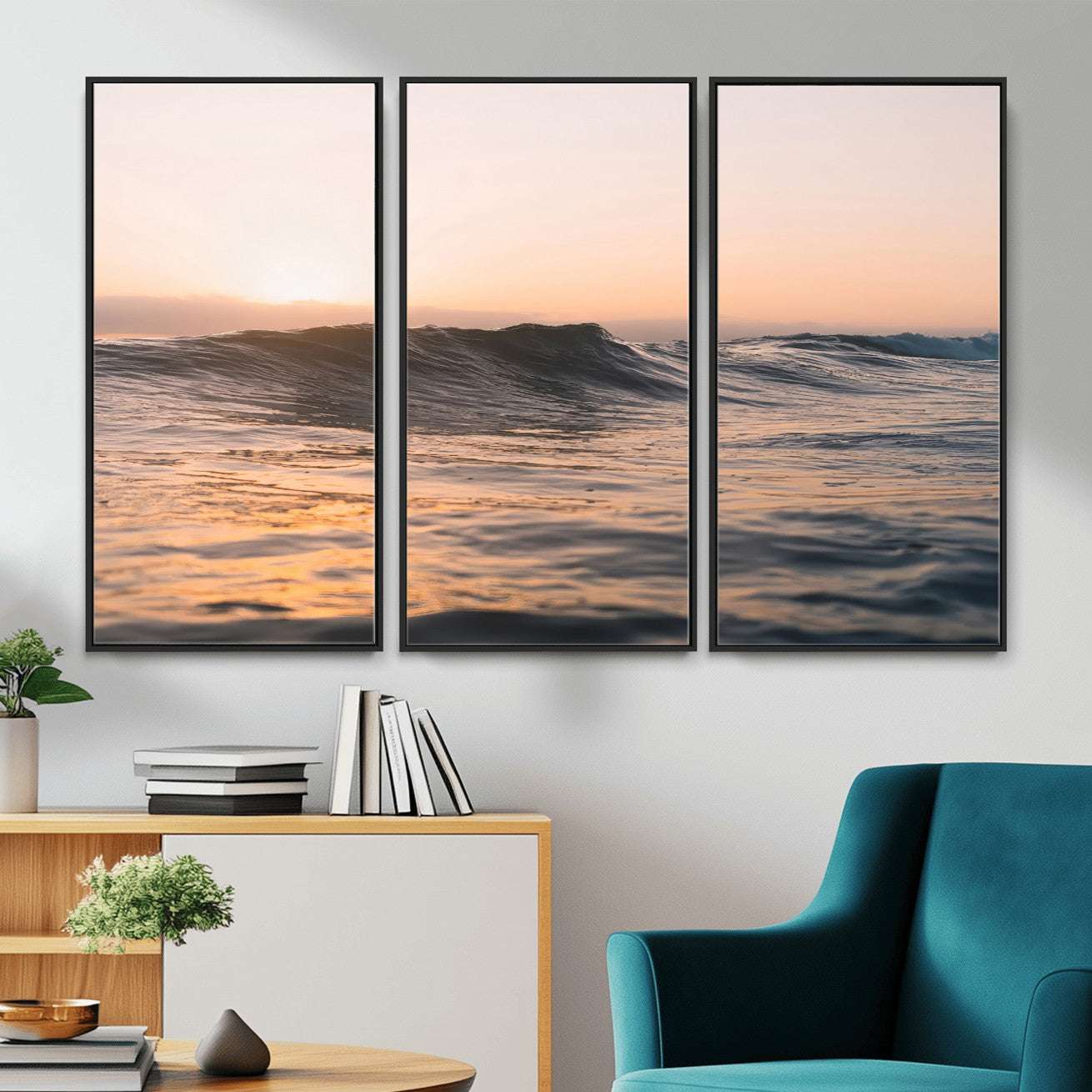 46299358-MGV-CV-36X24 - Golden Sunset Ocean Wall Art – Tranquil Waves & Peaceful Horizon Canvas Print, Soft Light and Evening Glow for Serene Beach, Home or Nature Decor