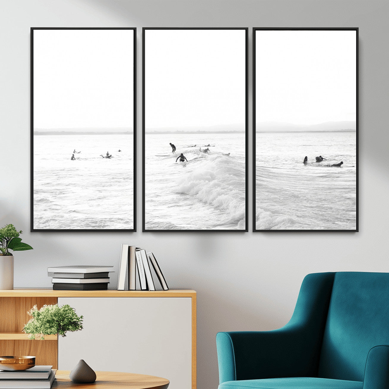 33449548-MGV-CV-36X24 - Surf Crowd Motion Wall Art – Active Surfers & Ocean Waves Canvas Print, Dynamic Water and Coastal Horizon for Living Room or Sea Adventure Decor