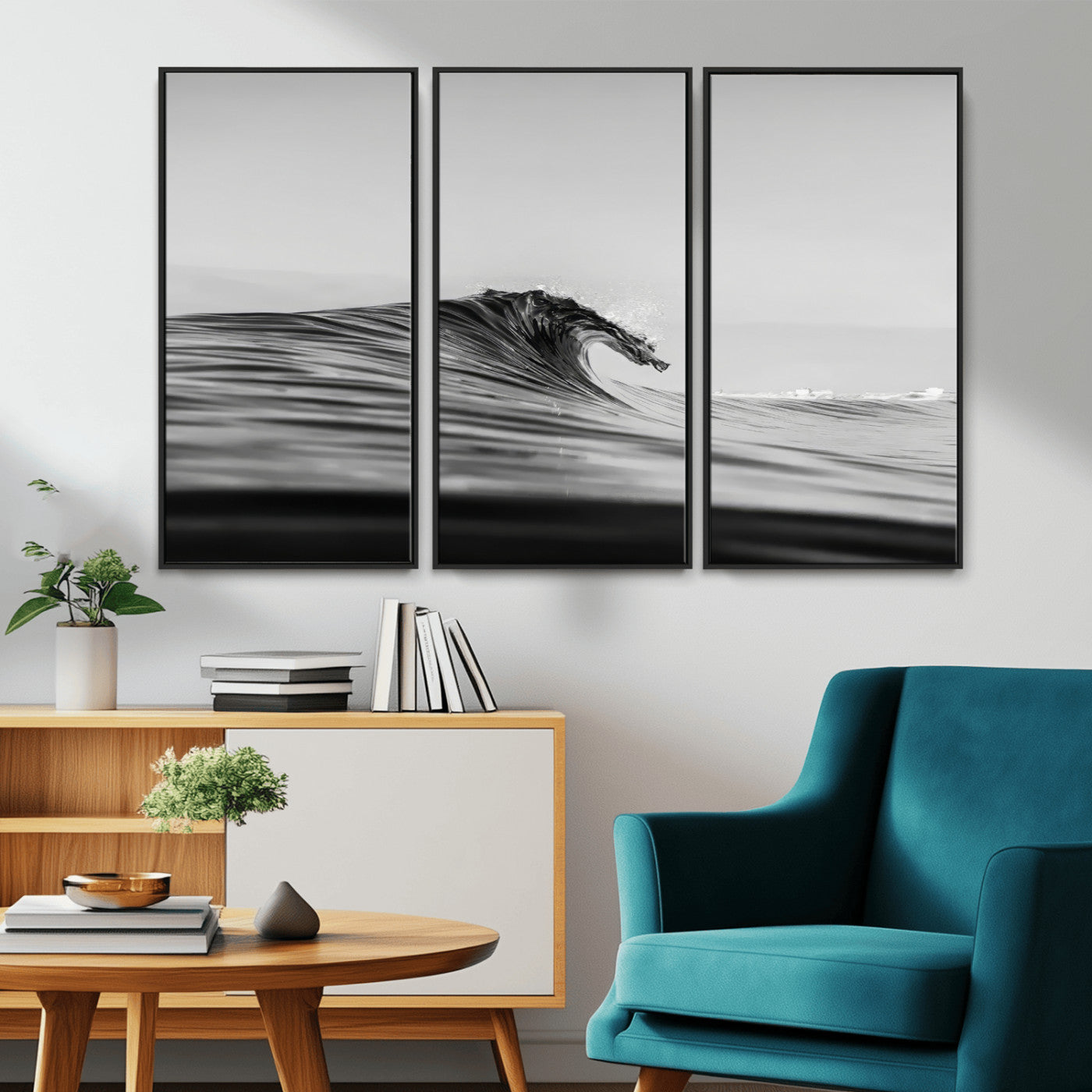 -Black Wave Wall Art Canvas Print, Framed Abstract Surf Art Picture Print, Minimalist Ocean Perfect Minimalist Coastal Decor Artwork