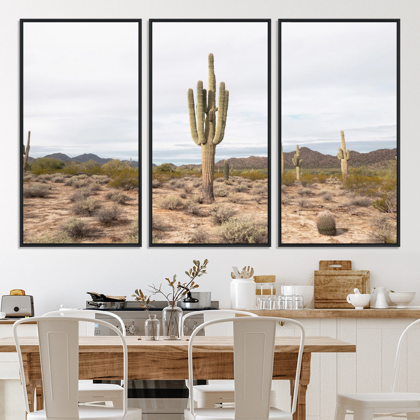 -Saguaro Cactus Wall Art Canvas Print, Framed Desert Art Picture Print, Minimalism Perfect Boho