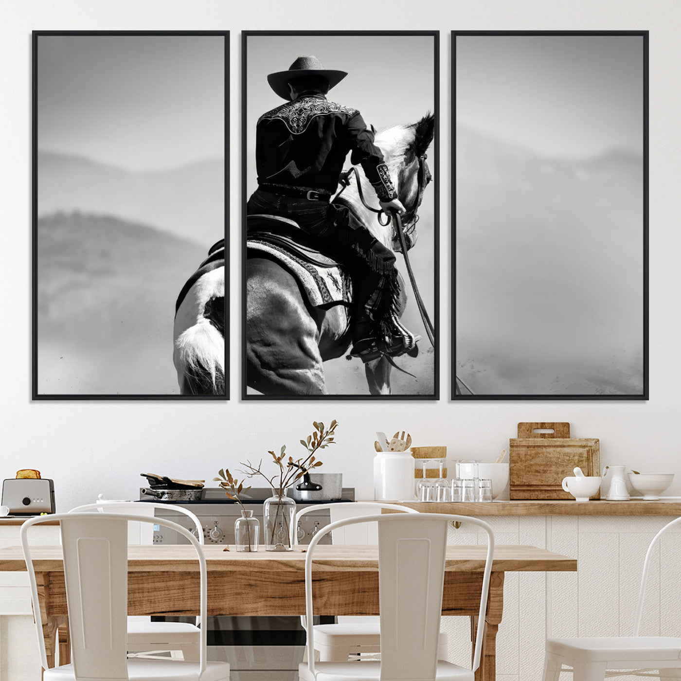 83102464-MGV-CV-36X24-Western Wall Art Canvas Print – Framed Cowboy and Horse Scene Artwork for Rustic Western Home, Office Decor