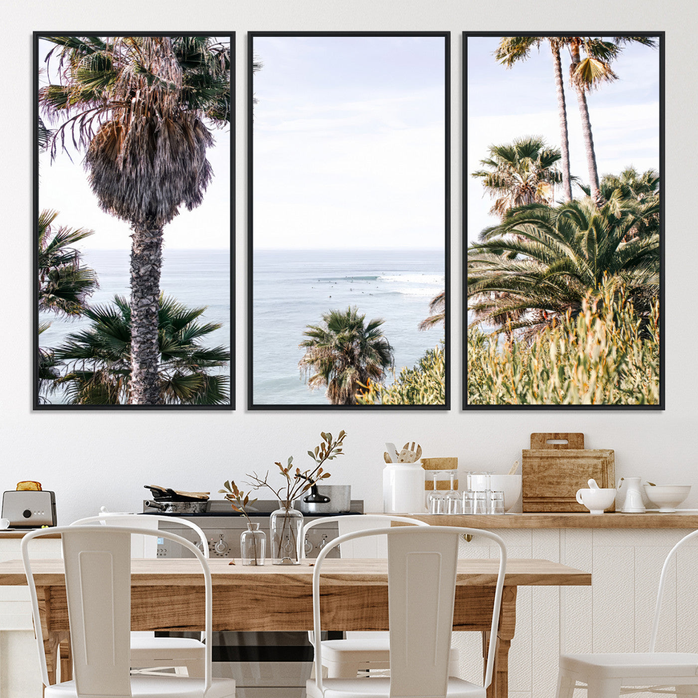 51404565-MGV-CV-36X24-Coastal Palm Trees Wall Art Canvas Print – Framed Ocean Breeze Tropical Scene Artwork for Relaxing Home, Office Decor