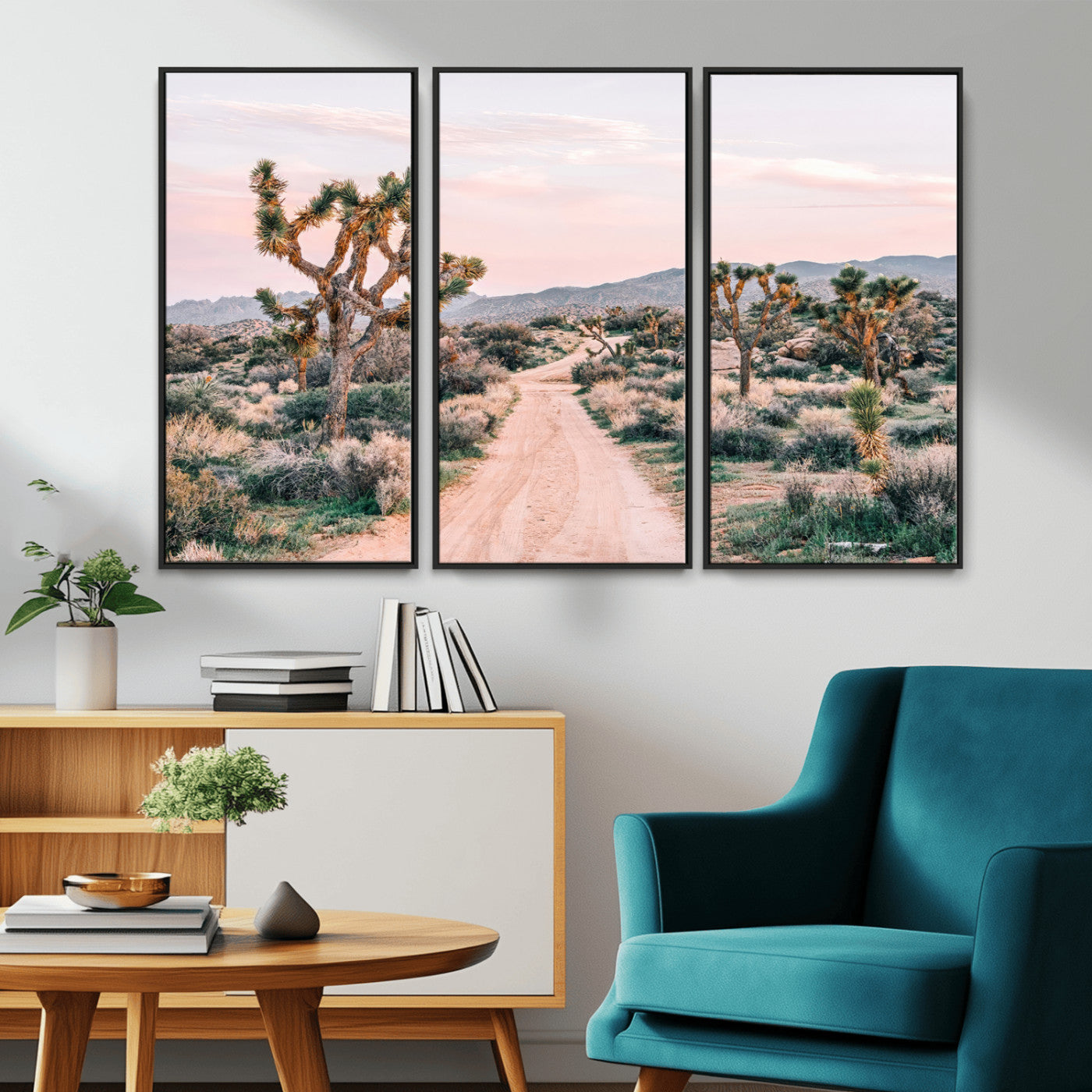MGV-FC-48X32-3P - Desert Trail Wall Art – Canvas Print of Joshua Trees & Sunset Glow, Sandy Path Wilderness, Scenic Nature Escape Decor for Living Room, Office or Bedroom