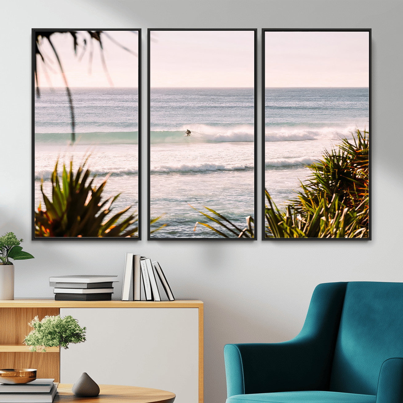 23287092-MGV-CV-36X24 - Ocean Surfer Wall Art Canvas Print | Framed Coastal Surf Art Picture Tropical Beach Artwork for Home Office