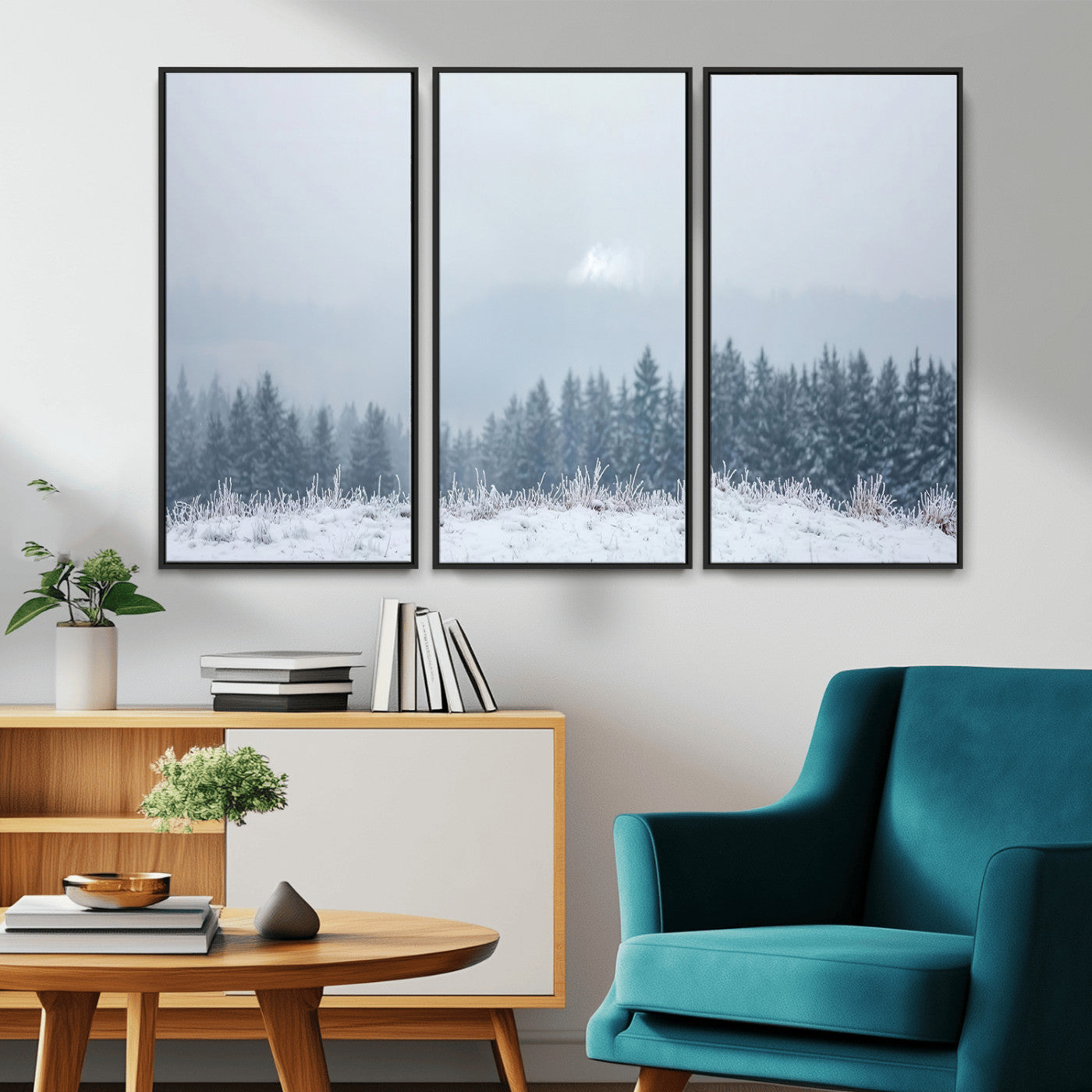 33033082-MGV-CV-36X24-Winter Forest Wall Art Canvas Print – Framed Snowy Landscape Art Picture Misty Tree Scene Artwork for Home Office
