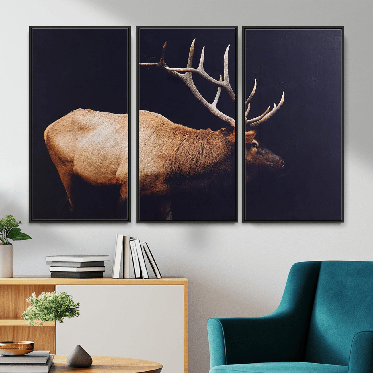 89239257-MGV-CV-36X24 - Rustic Elk Wall Art Canvas Print – Framed Moody Wildlife Art Picture Western Animal Artwork for Home, Office Decor