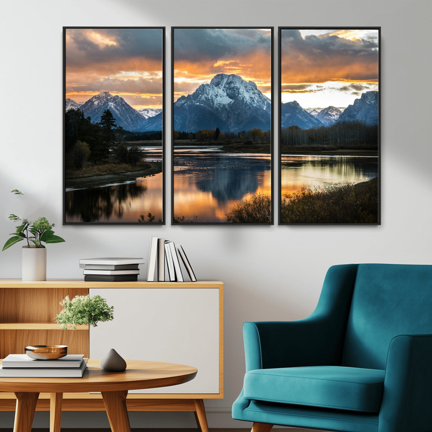 -Mountain Sunset Wall Art Canvas Print – Framed Alpine Wilderness Golden Hour Scenic Nature Artwork for Home Offic