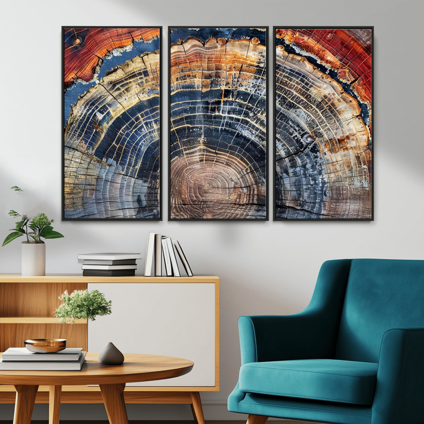 -Tree Rings Wall Art Canvas Print – Framed Petrified Wood Modern Rustic Nature Scene Artwork for Home Office