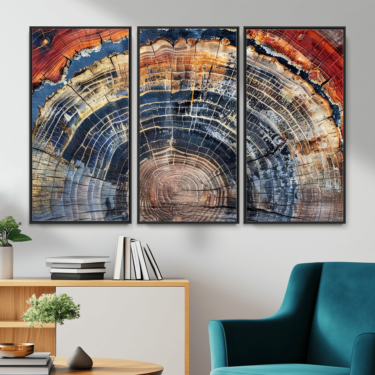 60292921-MGV-FC-48X32-3P - Vintage Tree Rings Wall Art Canvas Print – Framed Wood Art Picture Petrified Wood Artwork for Home, Office, Living Room