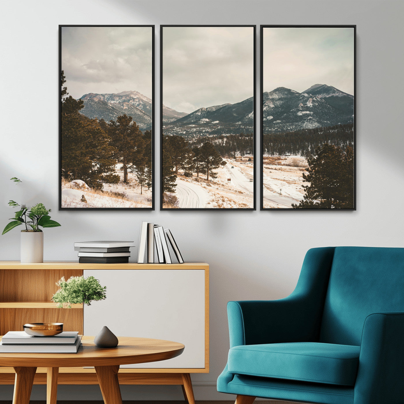 -Mountain Landscape Wall Art Canvas Print – Framed Snowy Peaks Alpine Aesthetic Rustic Winter Scene Artwork for Home Office